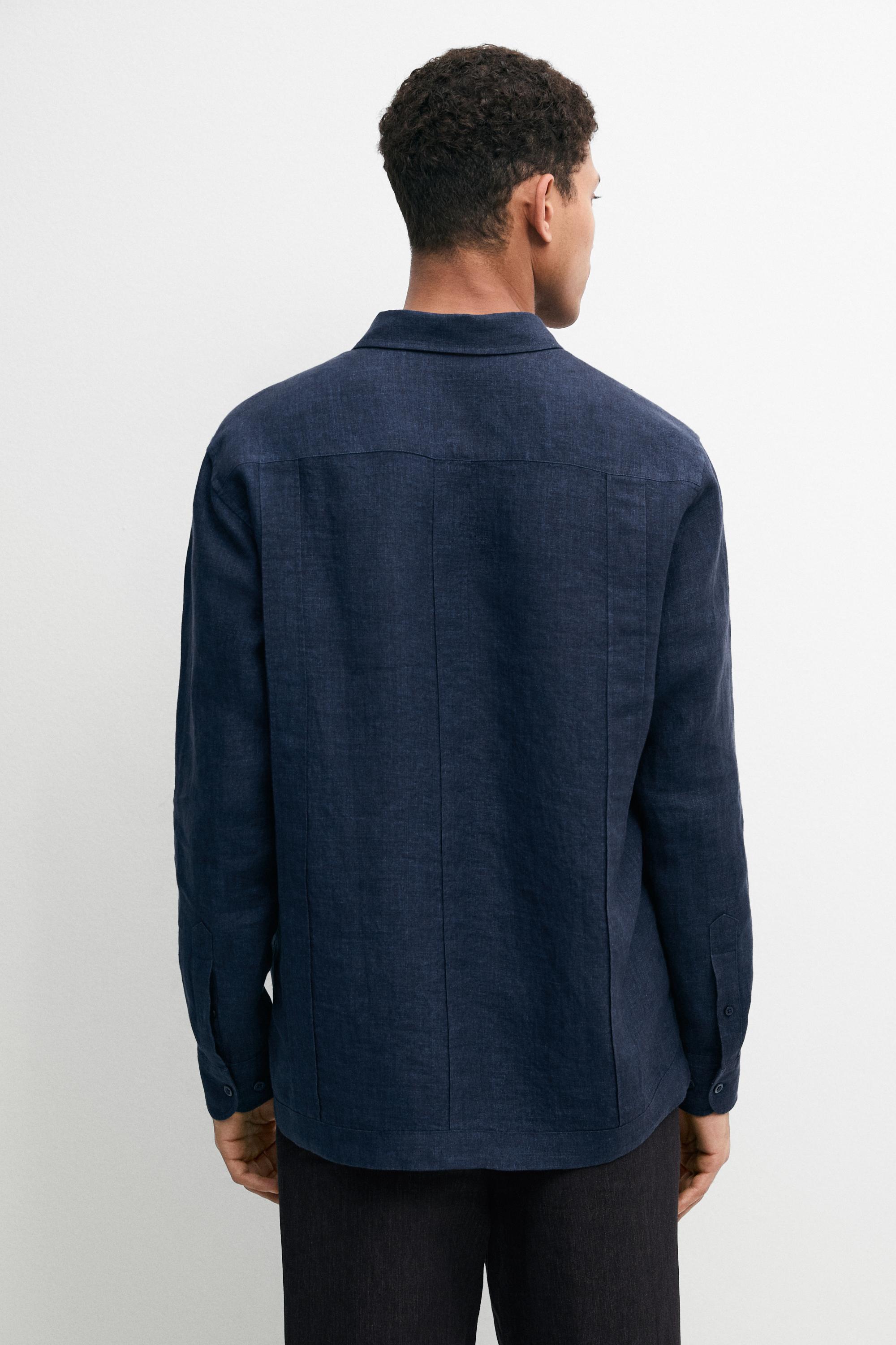Regular fit 100% linen shirt with pockets — DEEP BLUE
