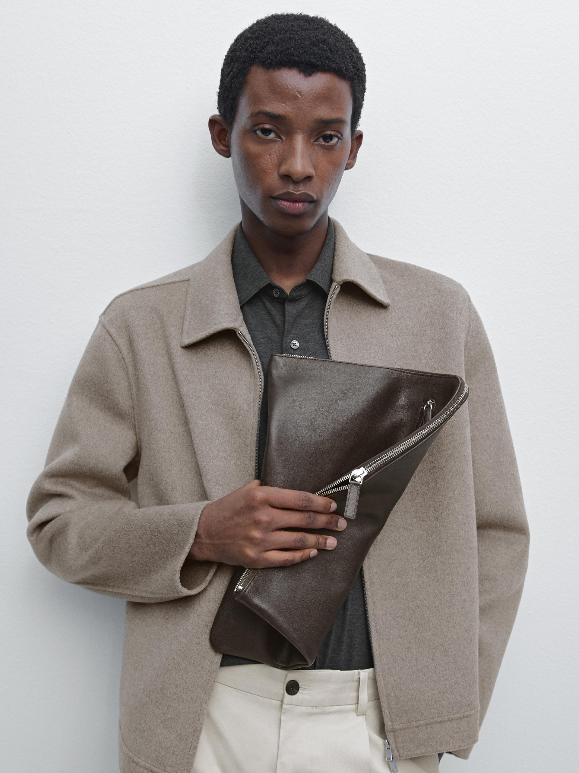 Pochette In Pelle Nappata - Marrone - 01 - Massimo Dutti - Maschile