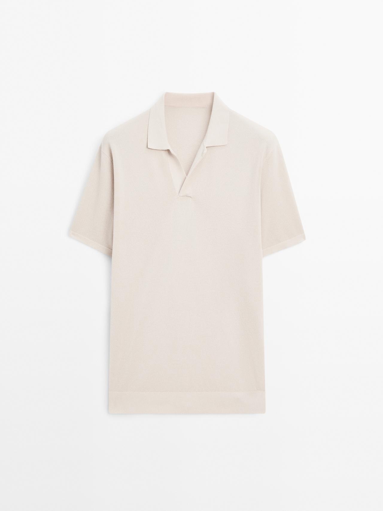 Massimo Dutti - Herre - Poloshirt I Strik Med V-Udskæring - Stenfarvet - Xxl