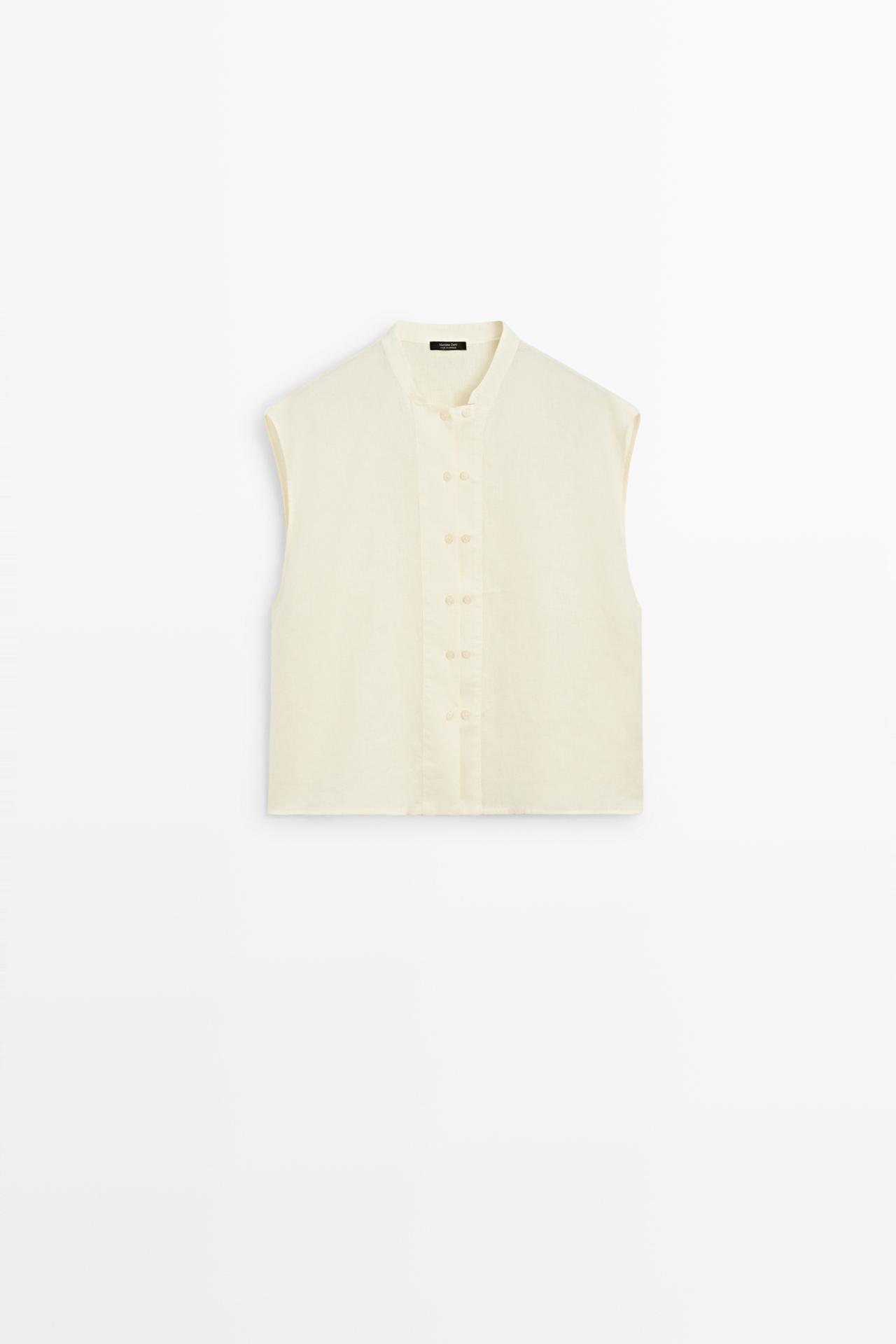 Flowing 100% linen shirt with button detail — YELLOW