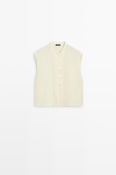 Flowing 100% linen shirt with button detail — YELLOW 2