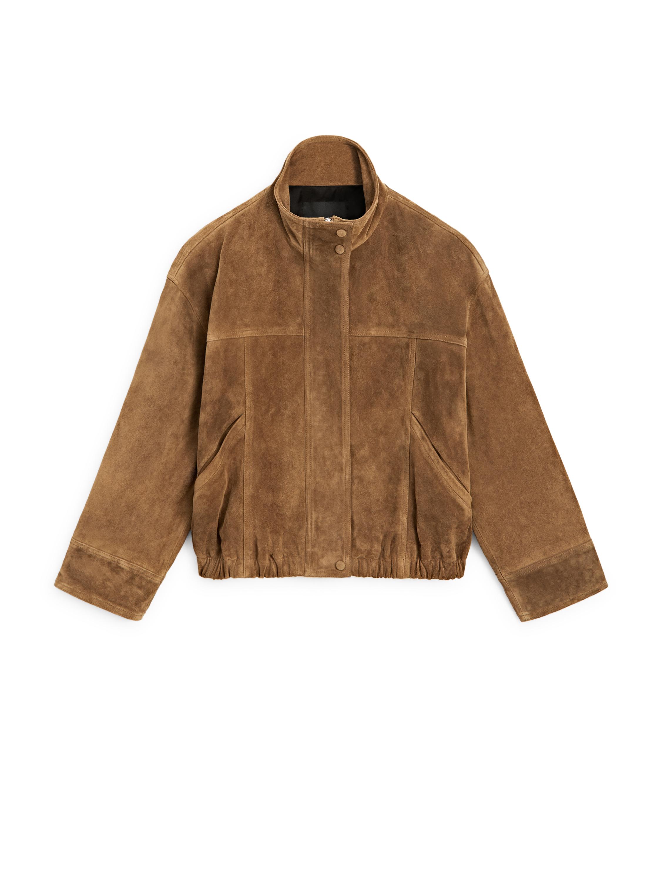 Short suede leather bomber jacket — CAMEL