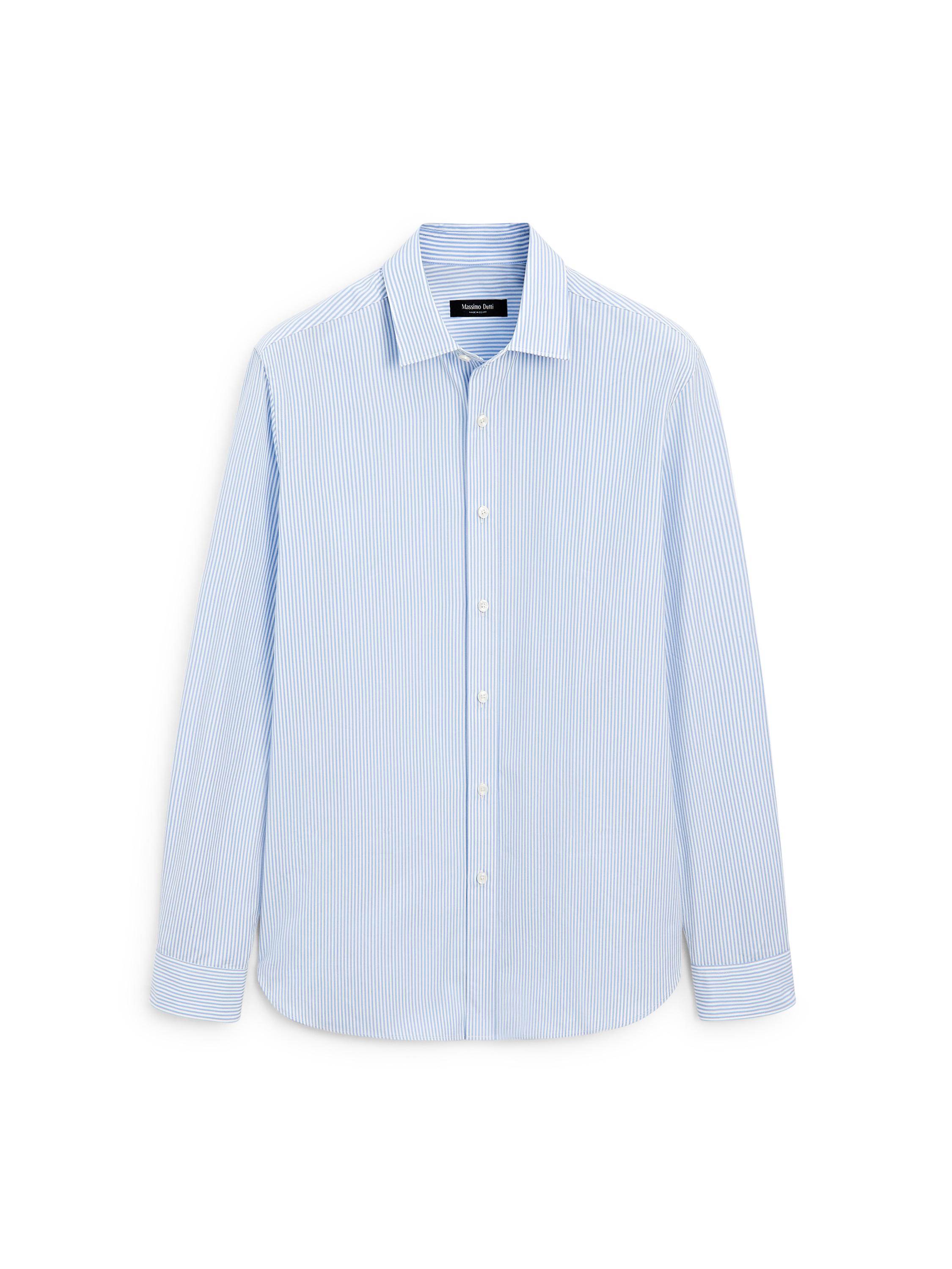 100% cotton regular fit striped shirt — SKY BLUE