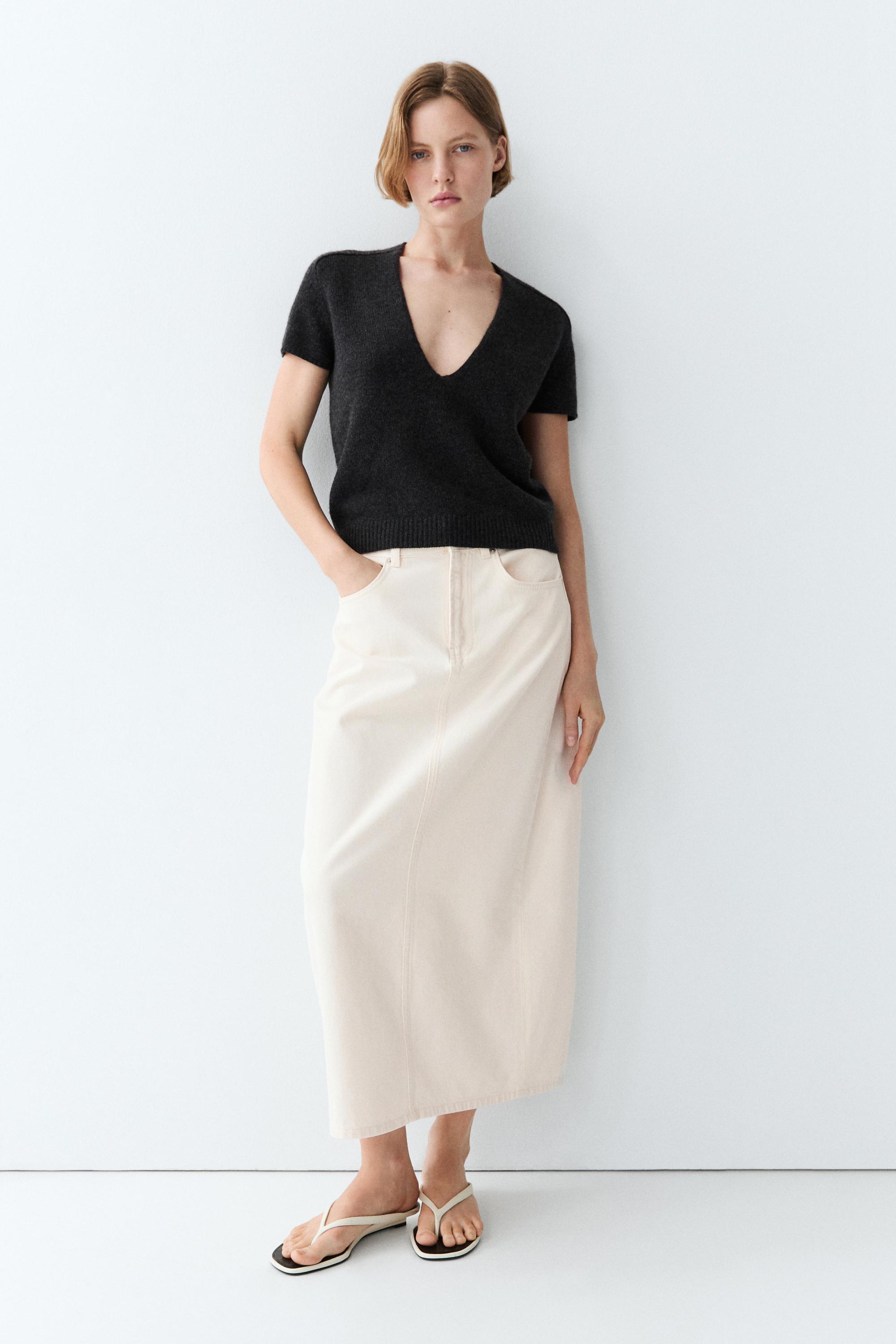 100% cashmere knit short sleeve sweater — ANTHRACITE GREY