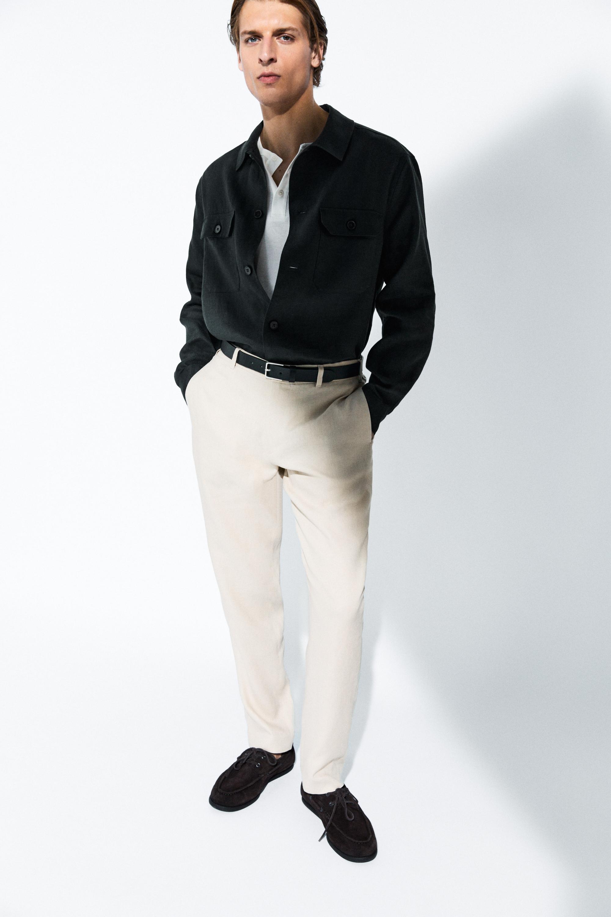 Tapered fit linen pants — BEIGE