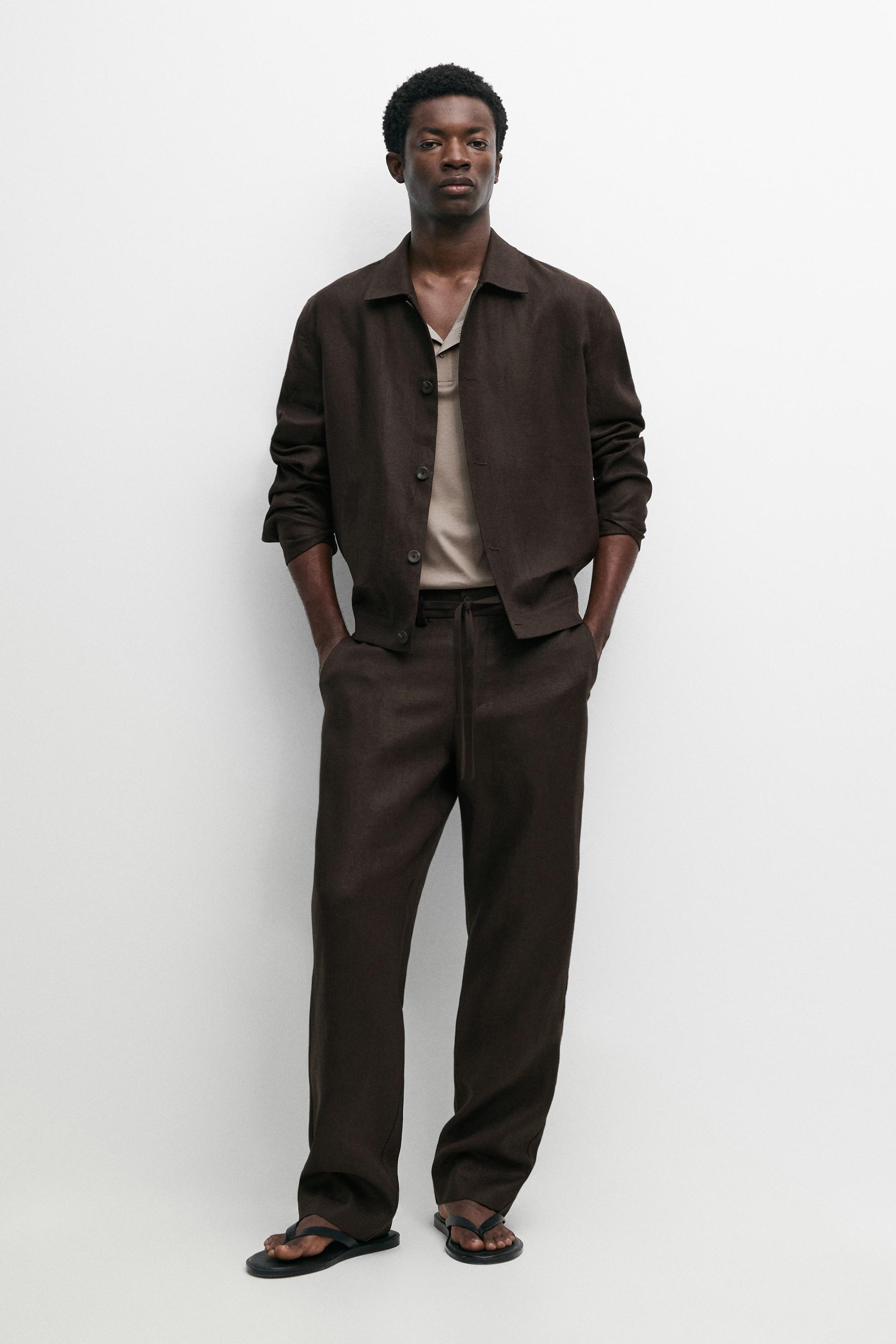 100% linen total look trousers — BROWN