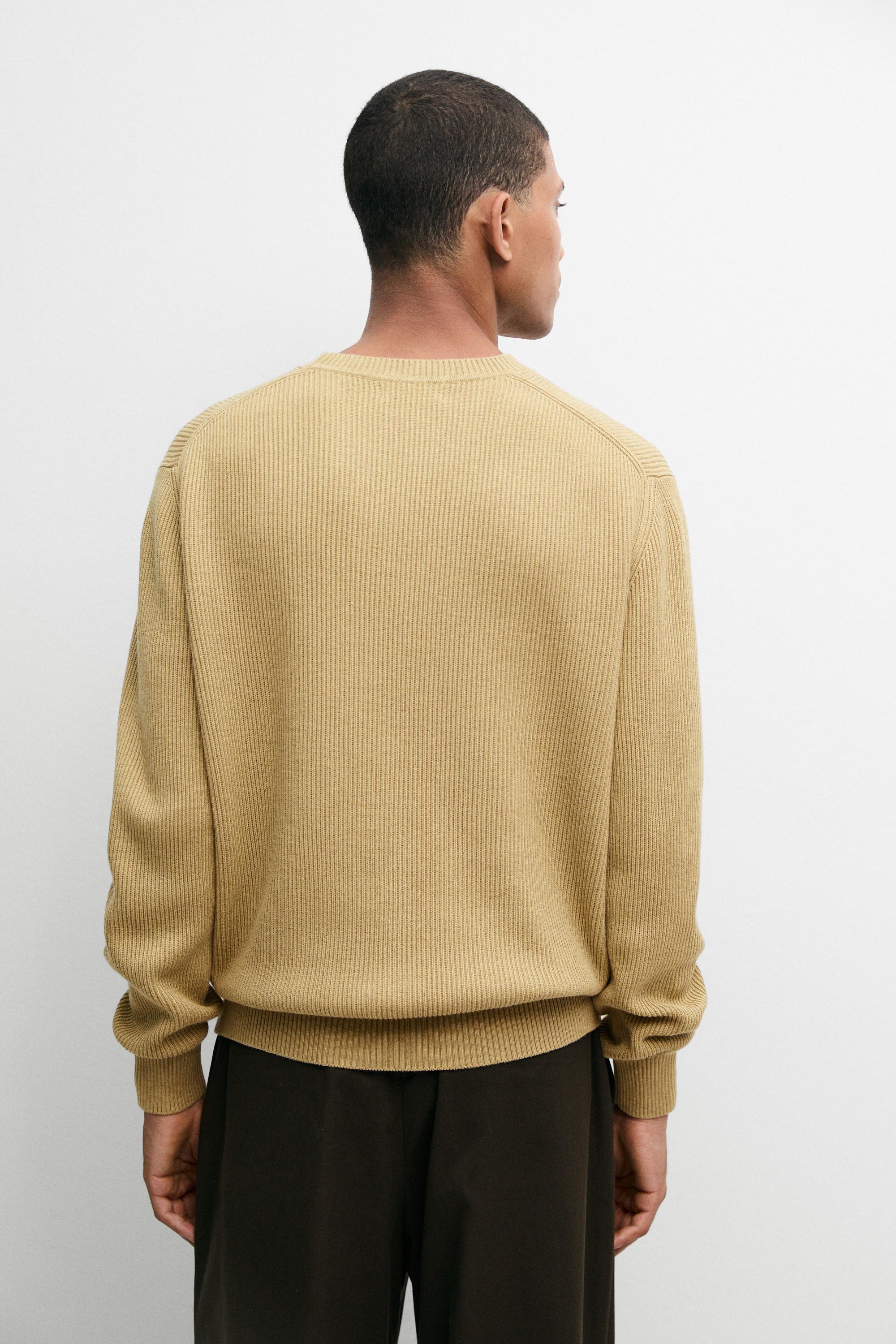 Cotton blend ribbed knit sweater — CREAM