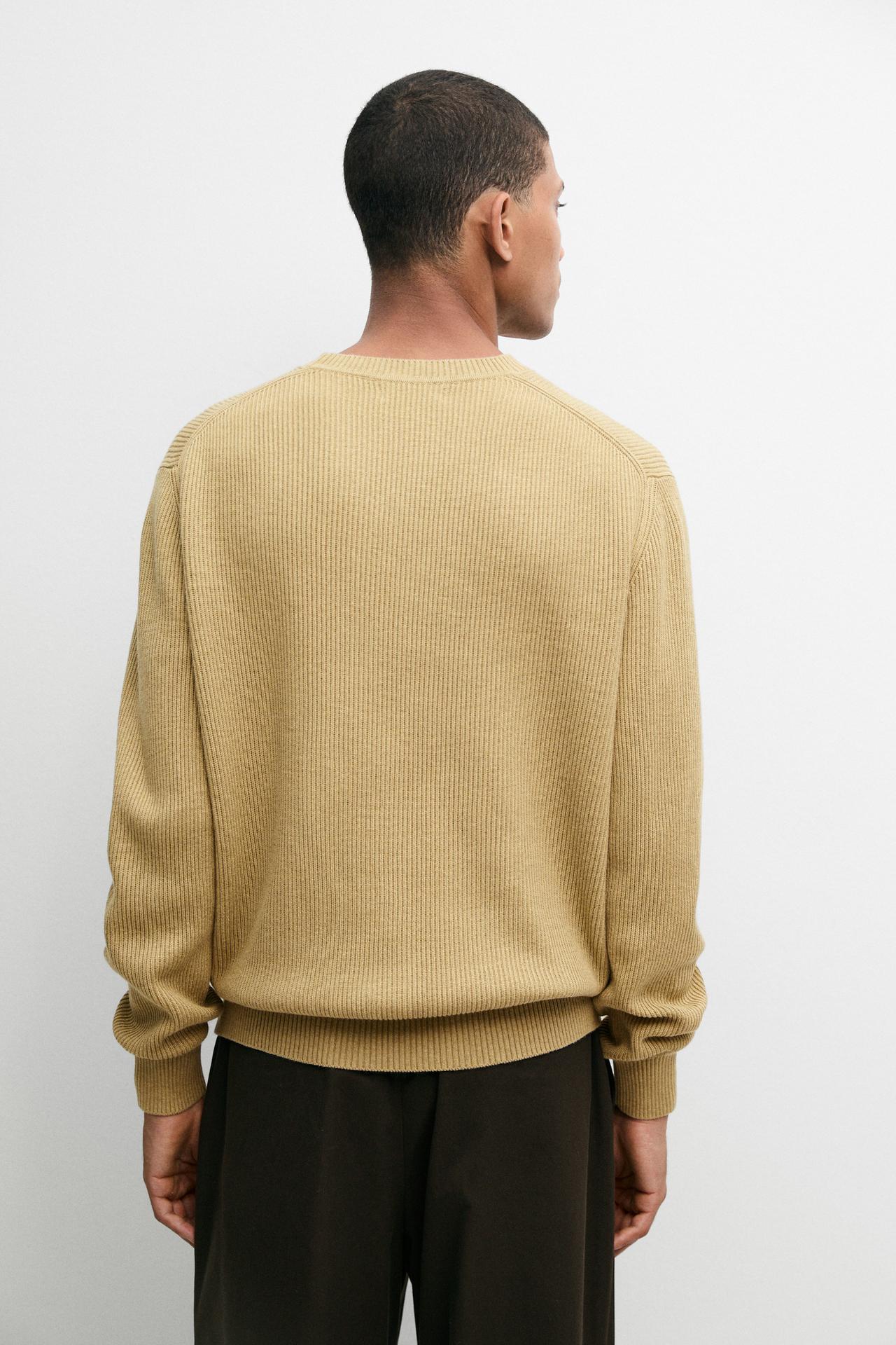 Cotton blend ribbed knit sweater — CREAM