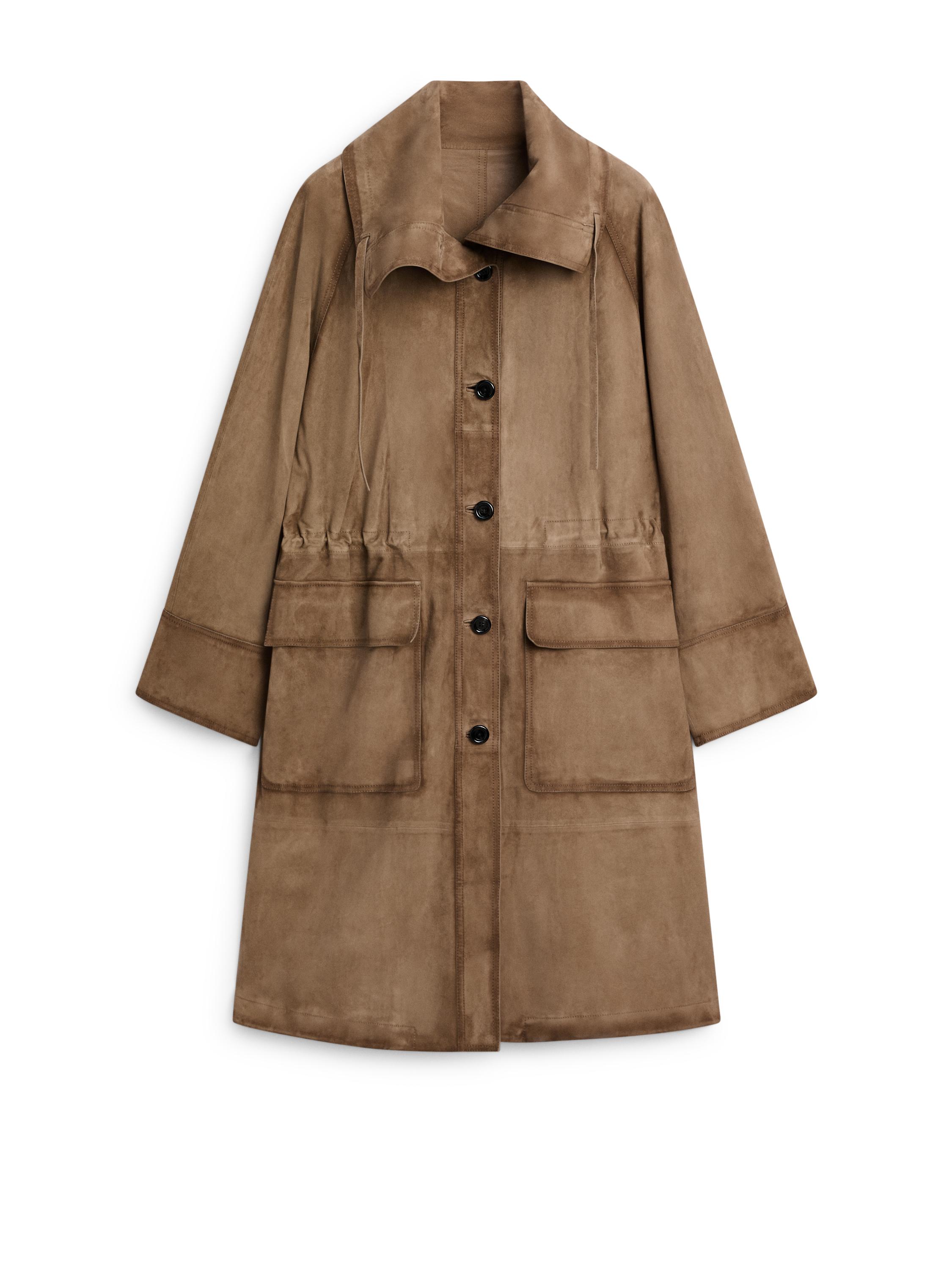 Suede leather high neck parka — Washed