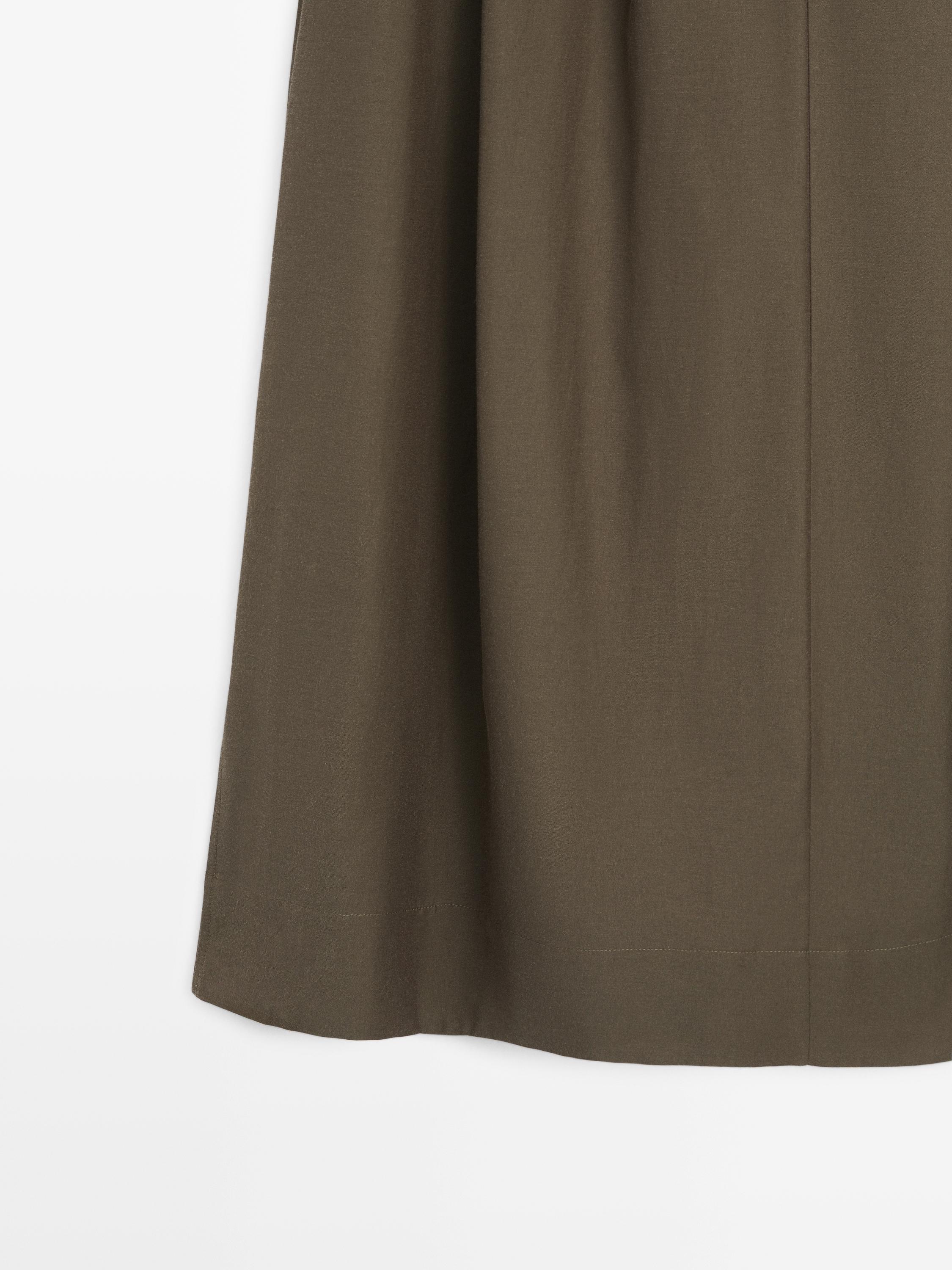 Midi skirt with box pleats — KHAKI