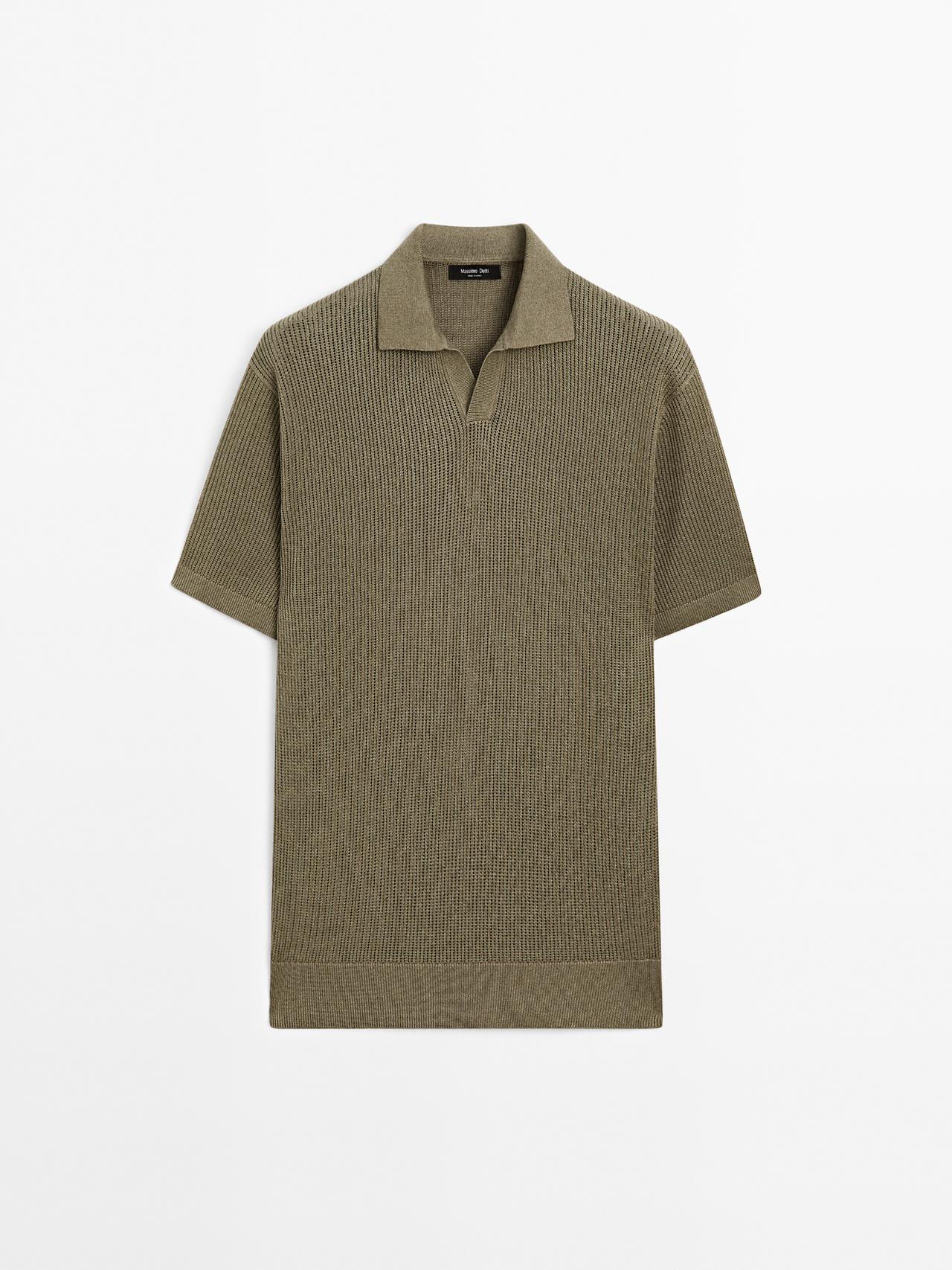 Massimo Dutti - Heren - Opengewerkte Polo Met V-Hals - Watergroen - M
