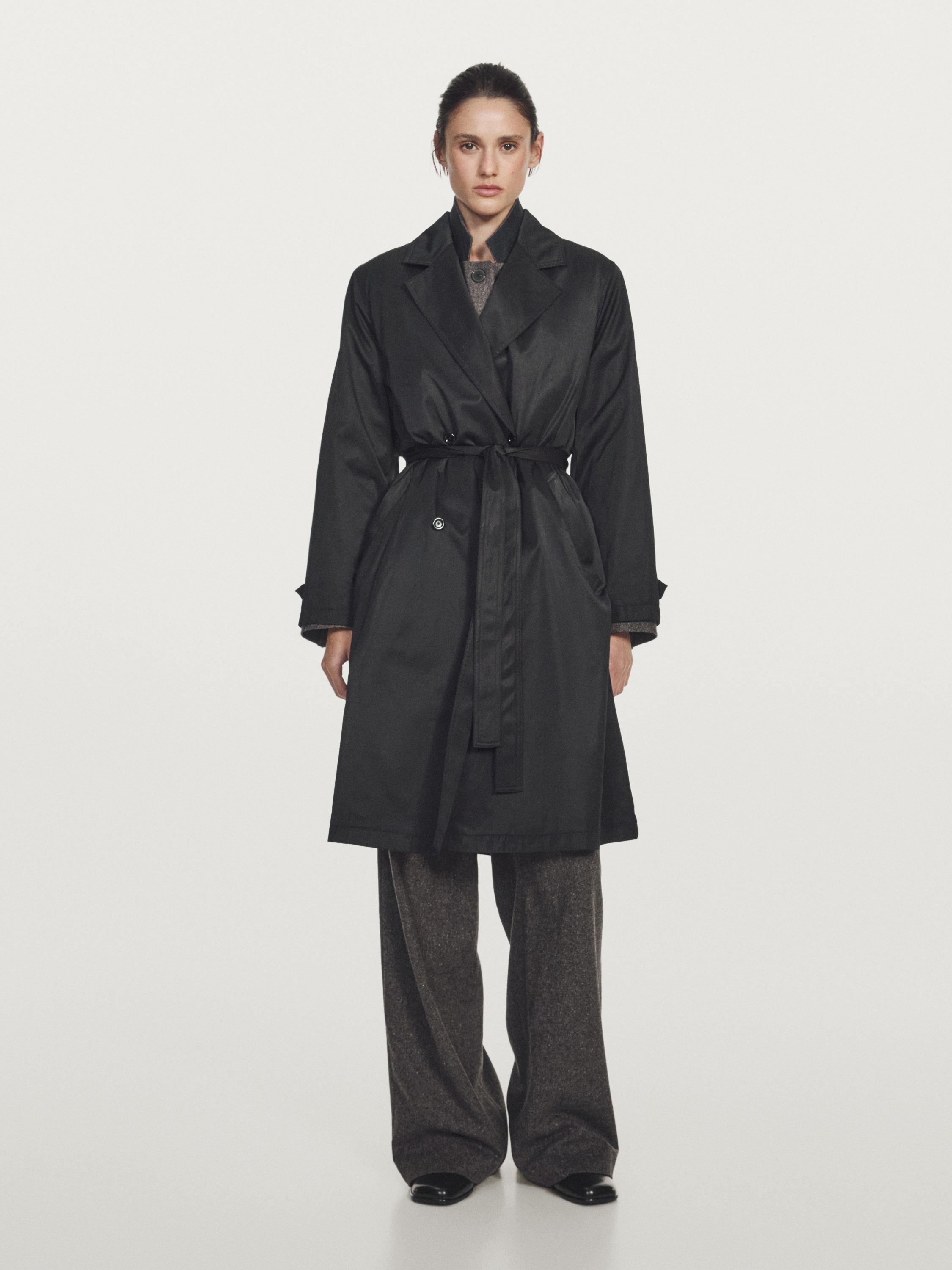 Long water-repellent trench coat with inner waistcoat