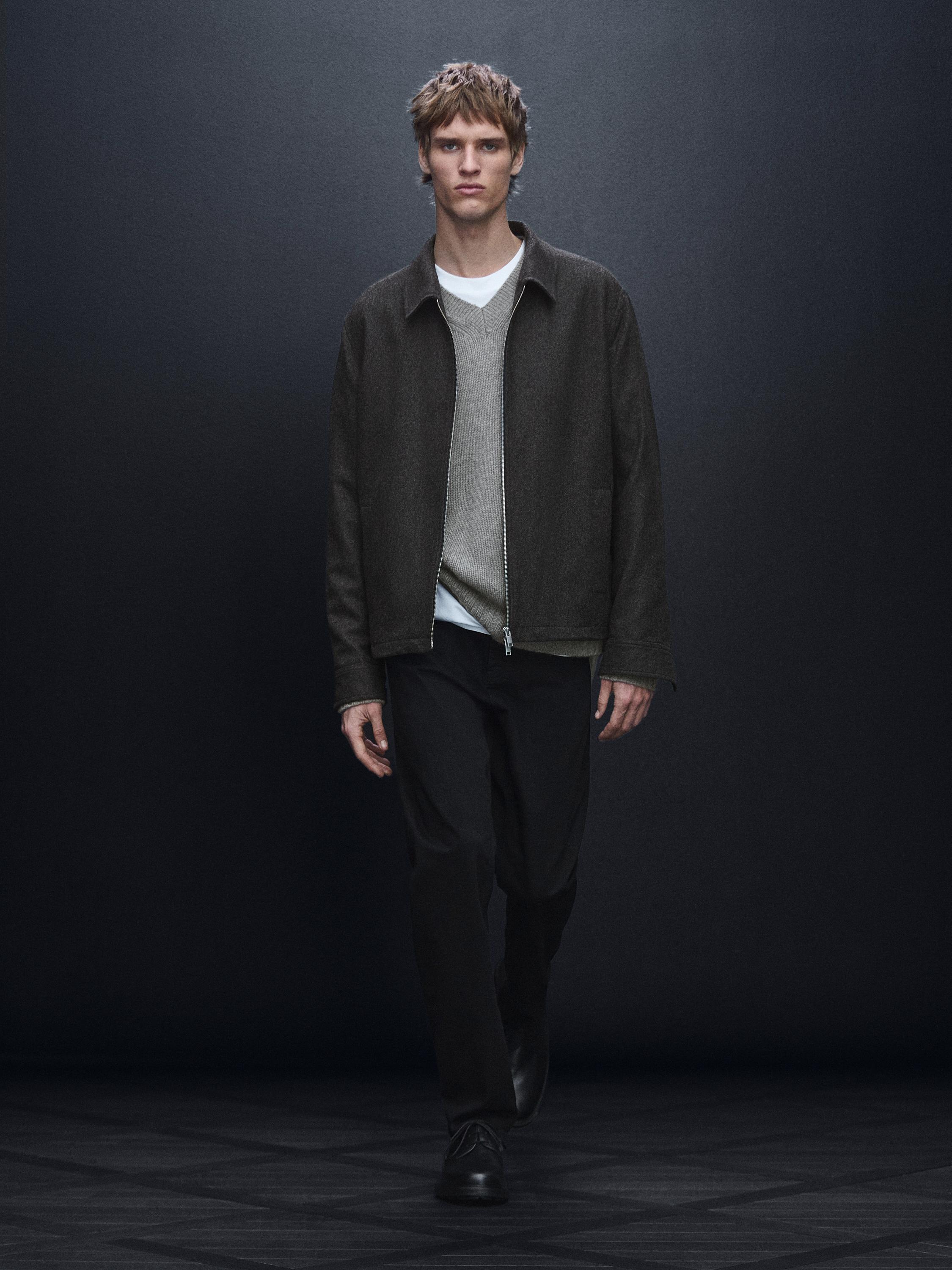 Herringbone wool blend cardigan