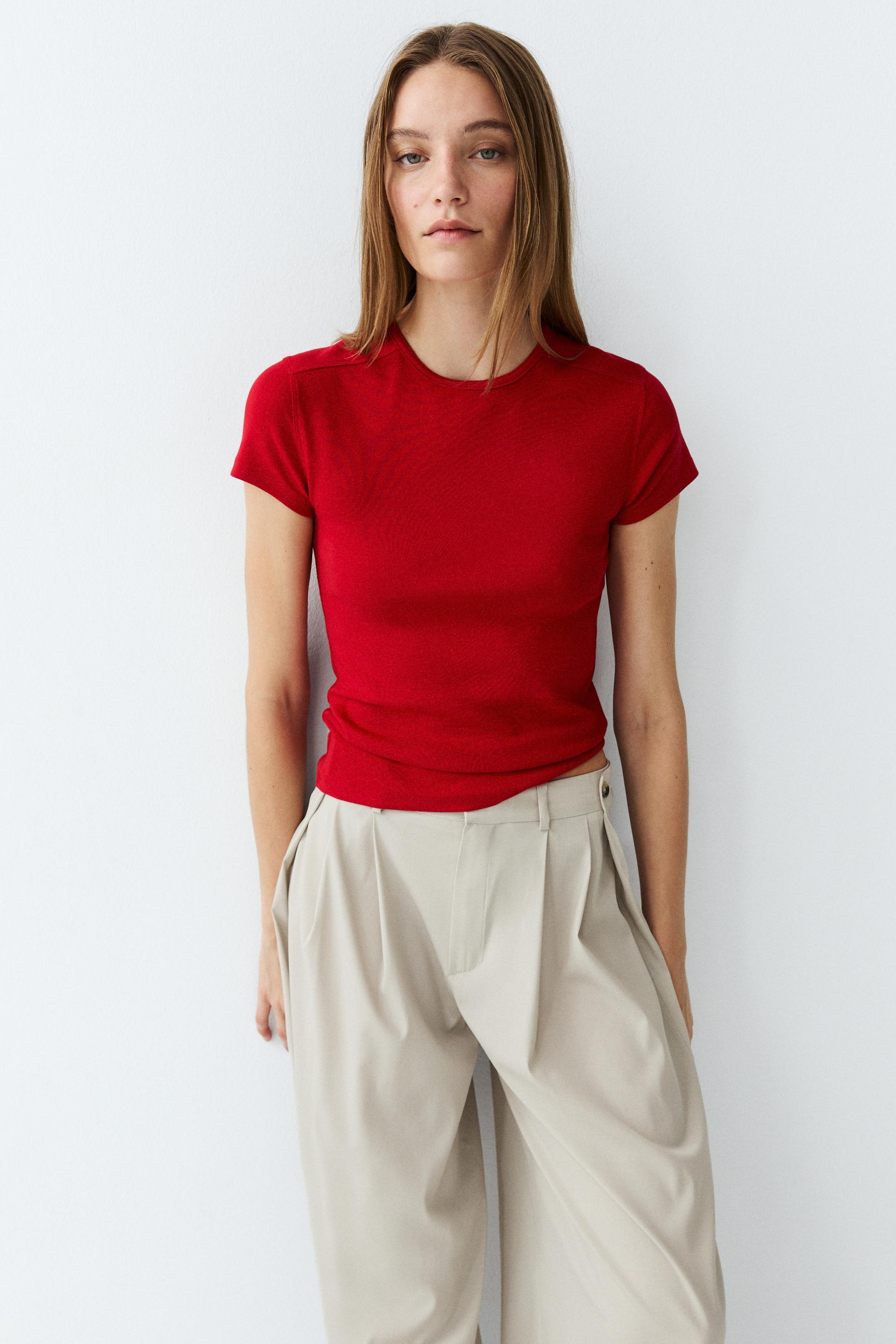 Short sleeve cotton blend T-shirt — RED