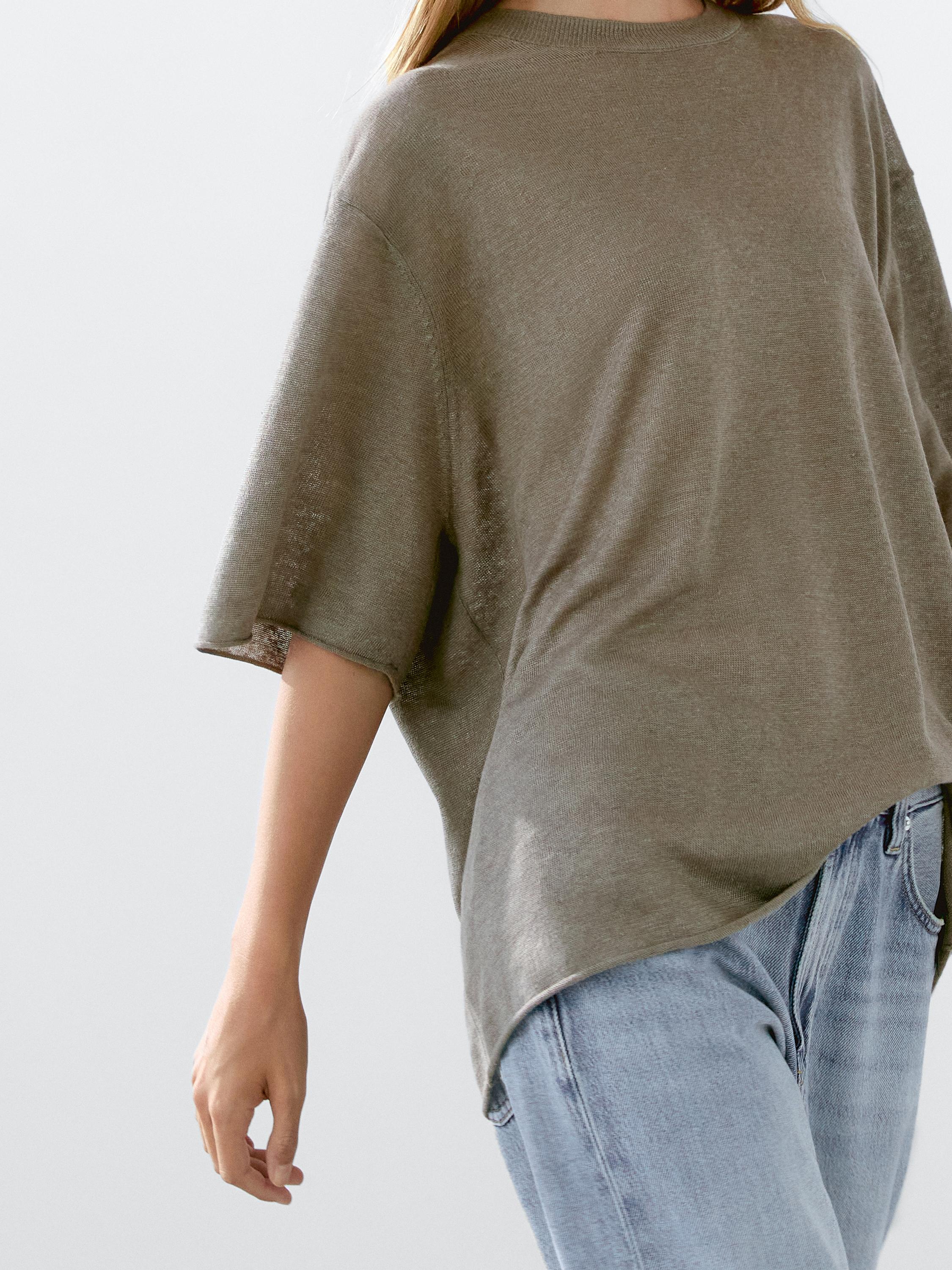 Свитер оверсайз изо льна с короткими рукавами