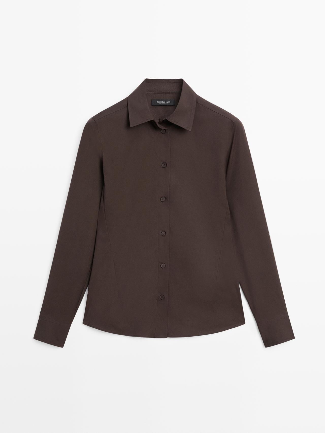 Massimo Dutti - Dames - Stretch Overhemd Van Katoenmix - Bruin - 42