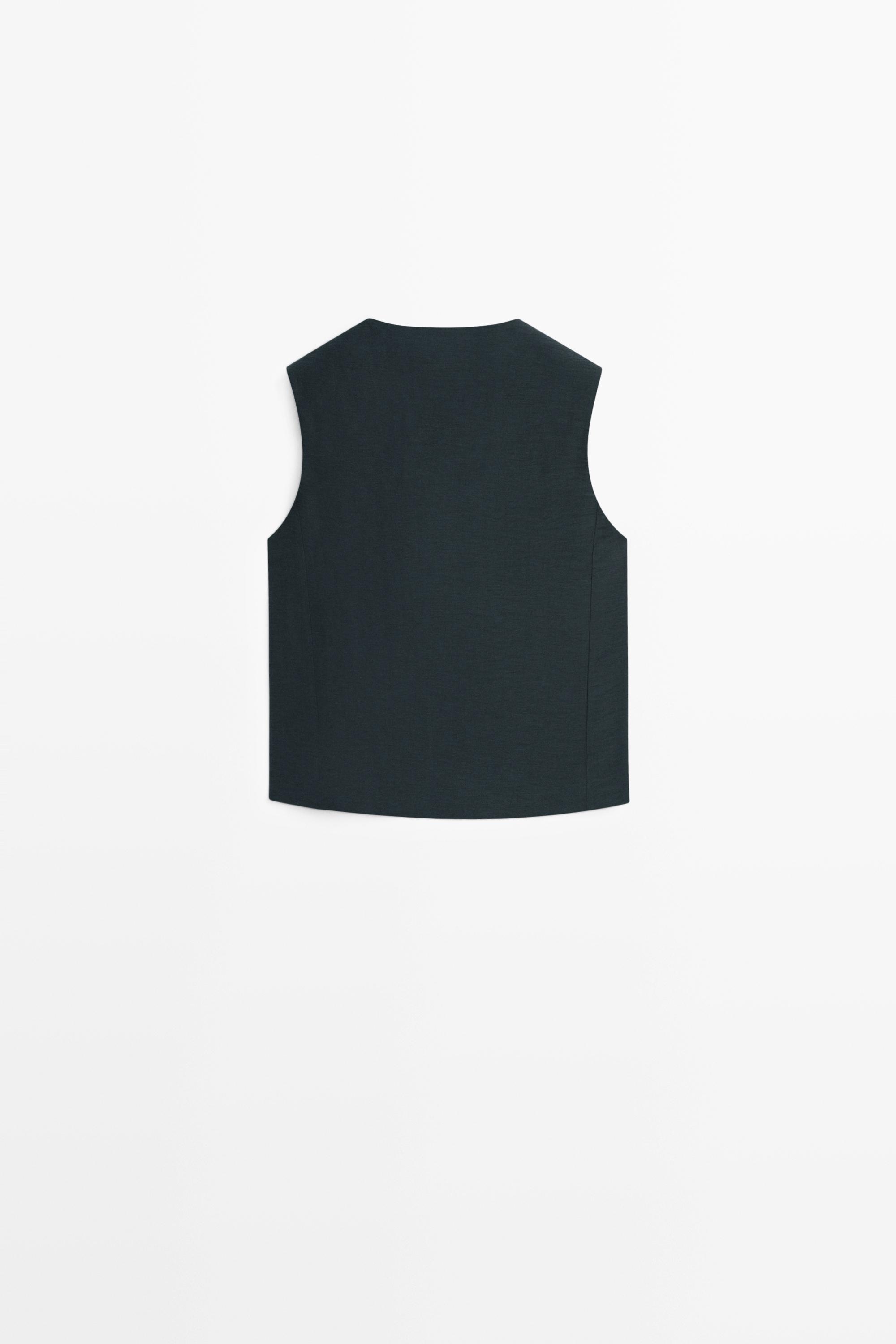 Linen asymmetric buttoned vest — NAVY BLUE