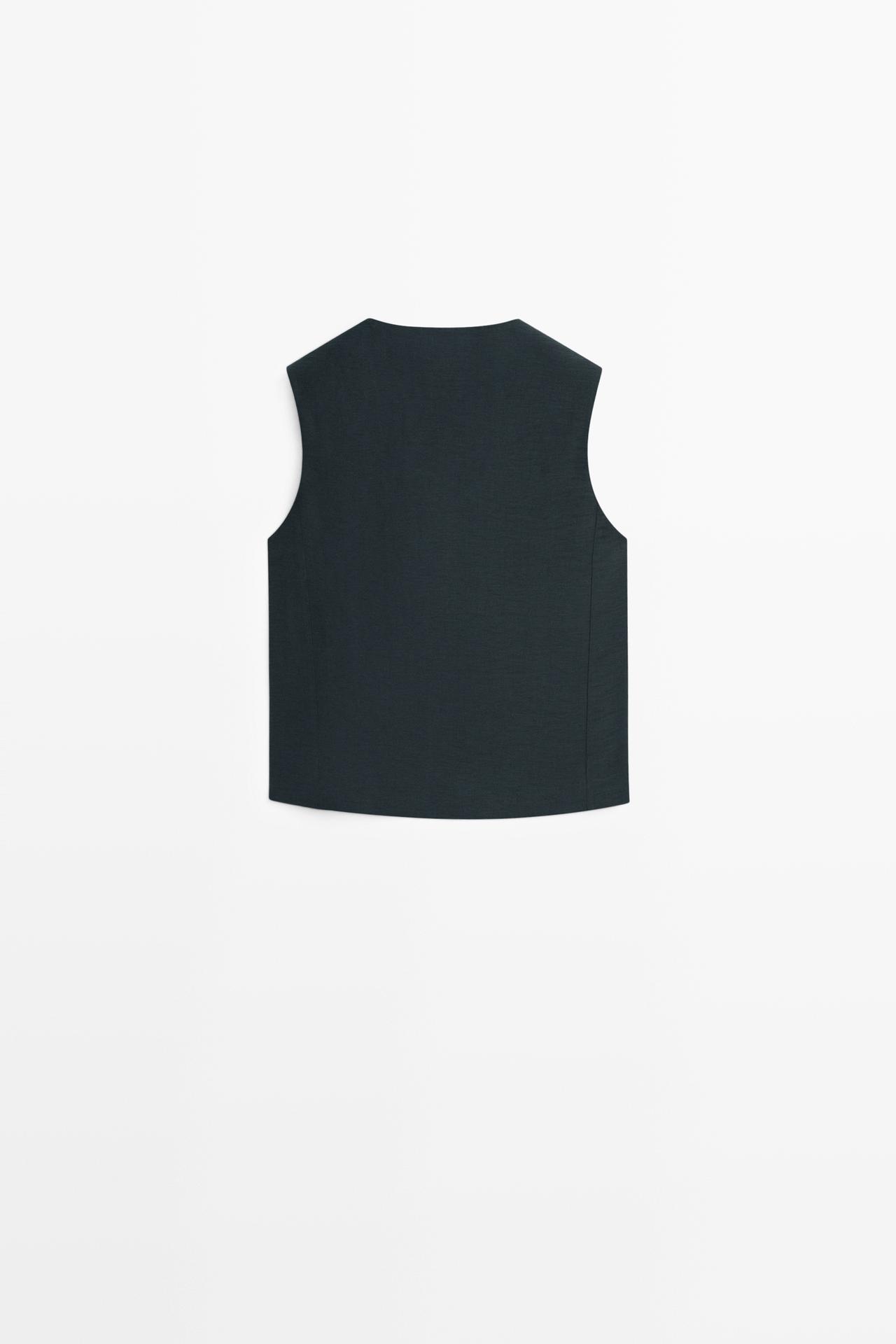 Linen asymmetric buttoned vest — NAVY BLUE