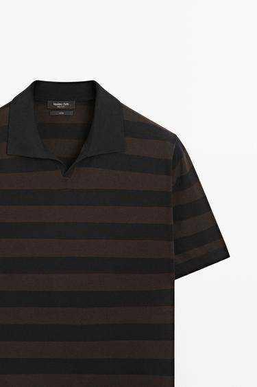 100% cotton striped knit polo shirt — BROWN MARL 4