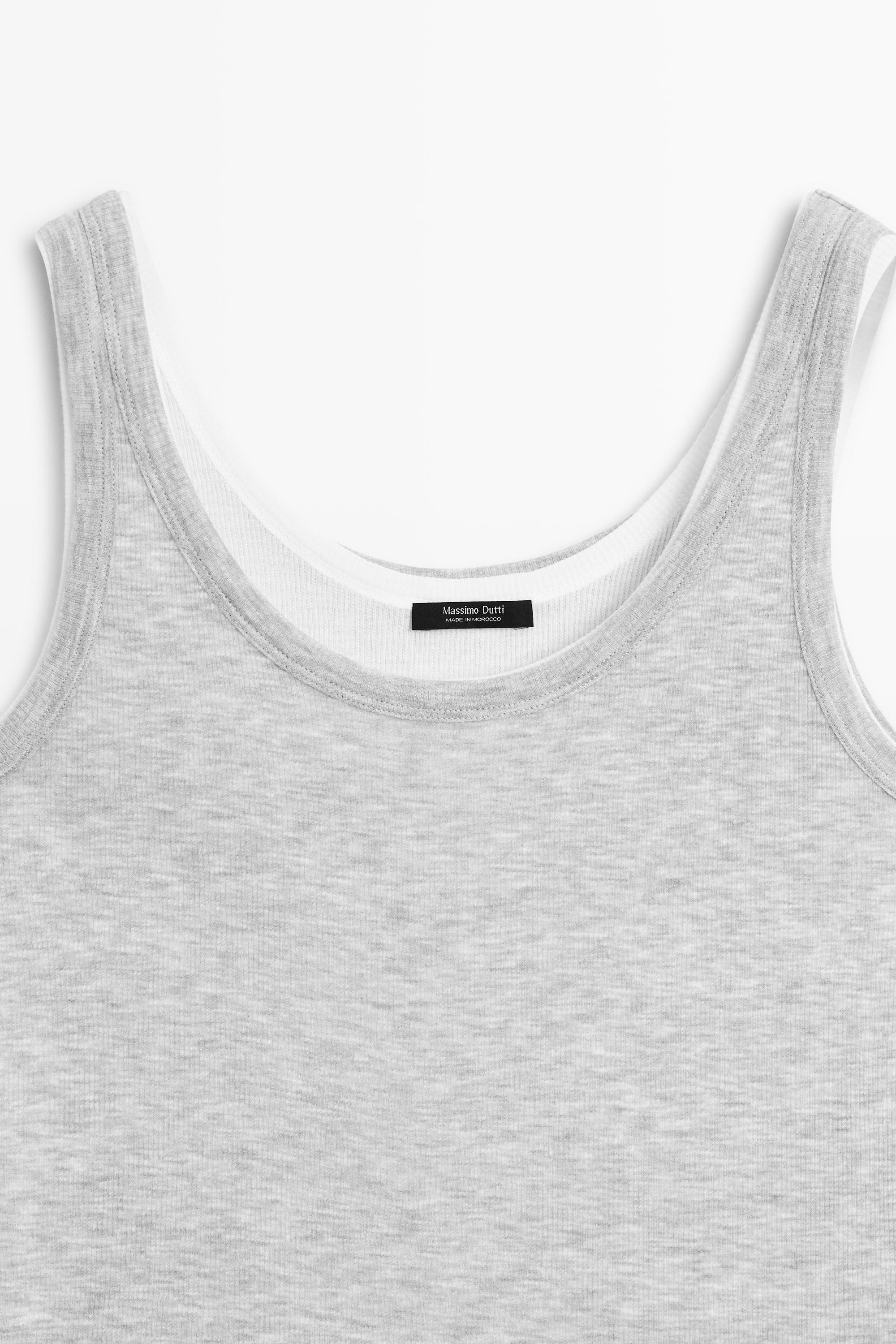 Cotton blend ribbed double-layer top — GREY