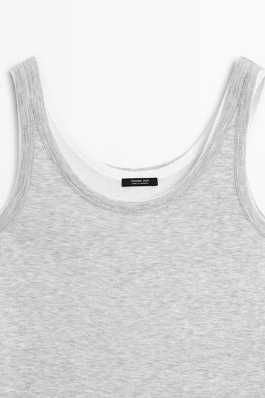 Cotton blend ribbed double-layer top — GREY 9