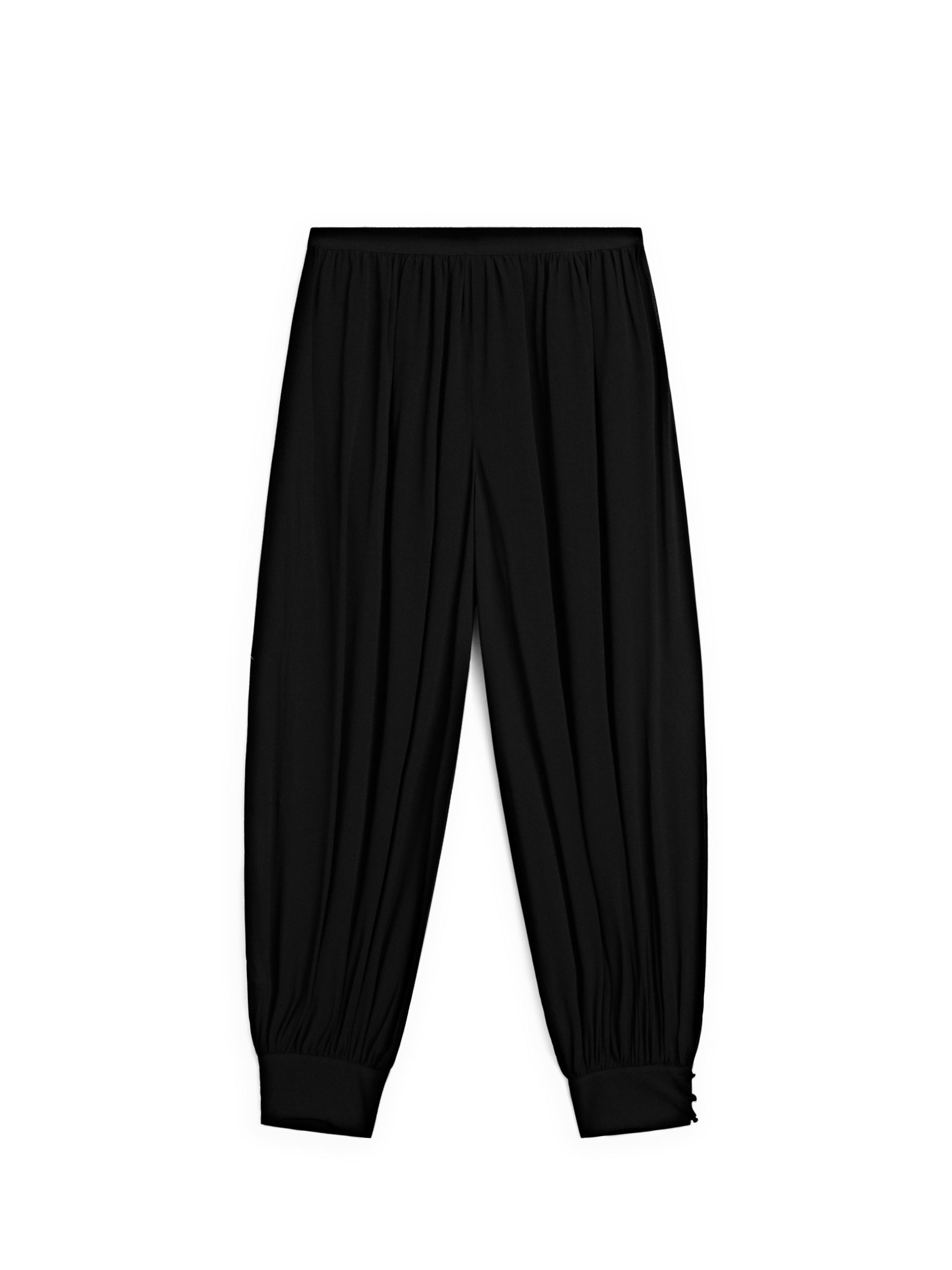 Semi-sheer sarouel trousers with button details — BLACK