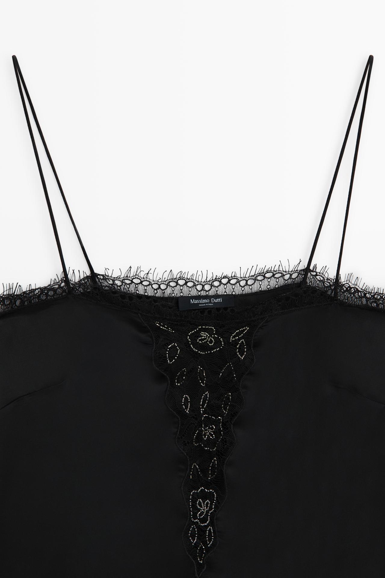 Thin-strap lace camisole — BLACK