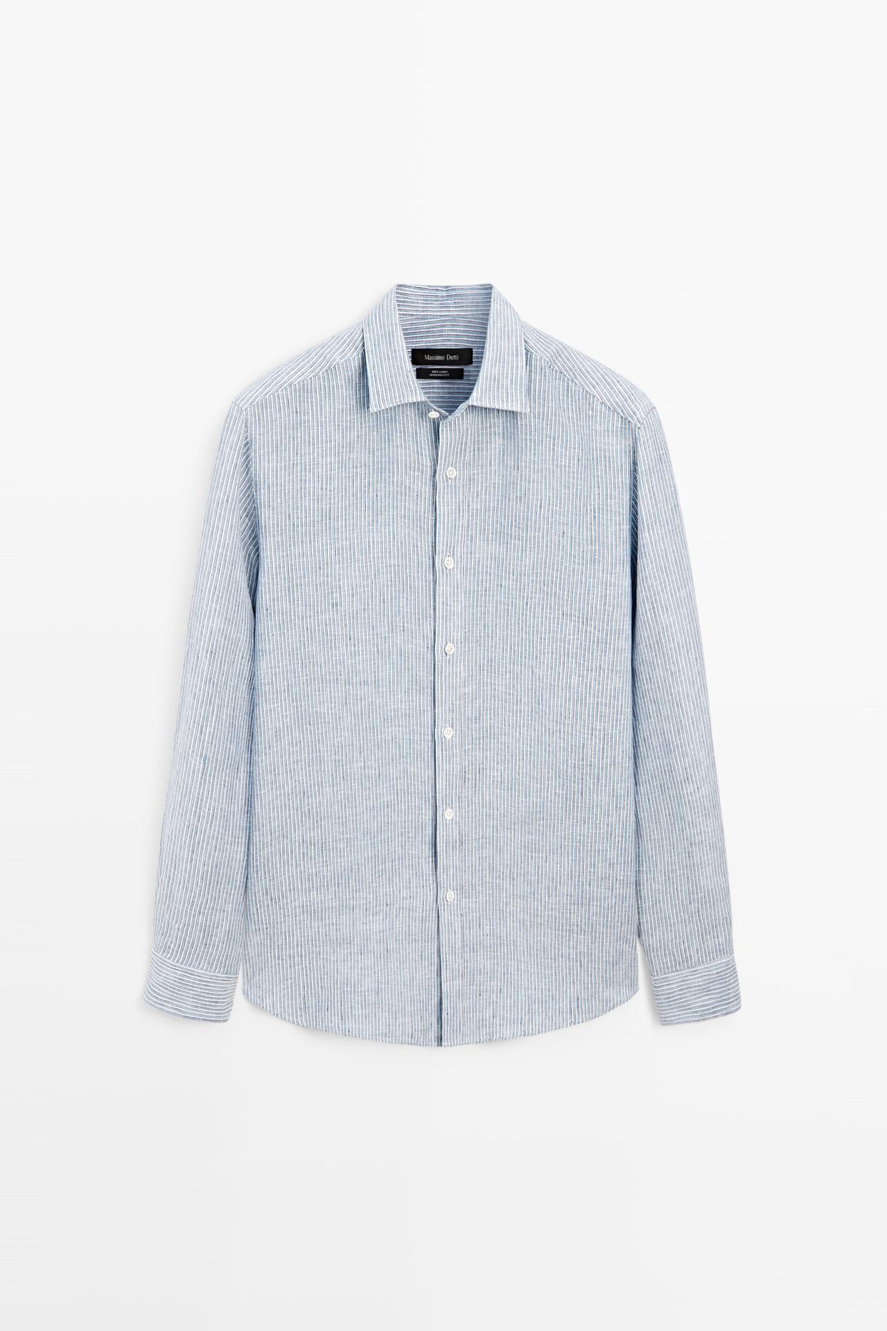 100% lina krekls ar svītru rakstu · Zils · Krekli | Massimo Dutti
