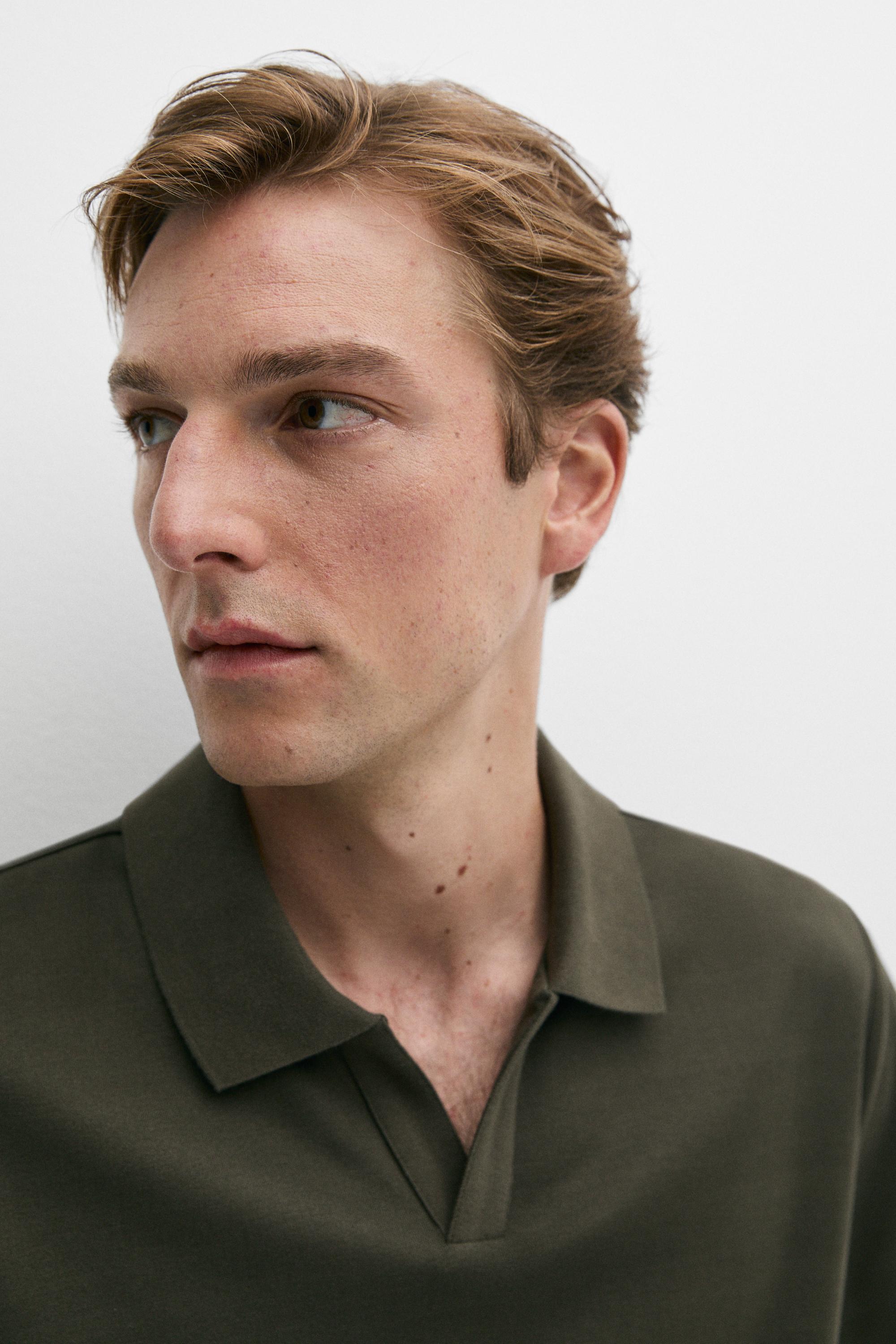 Short sleeve V-neck polo shirt — DARK GREEN