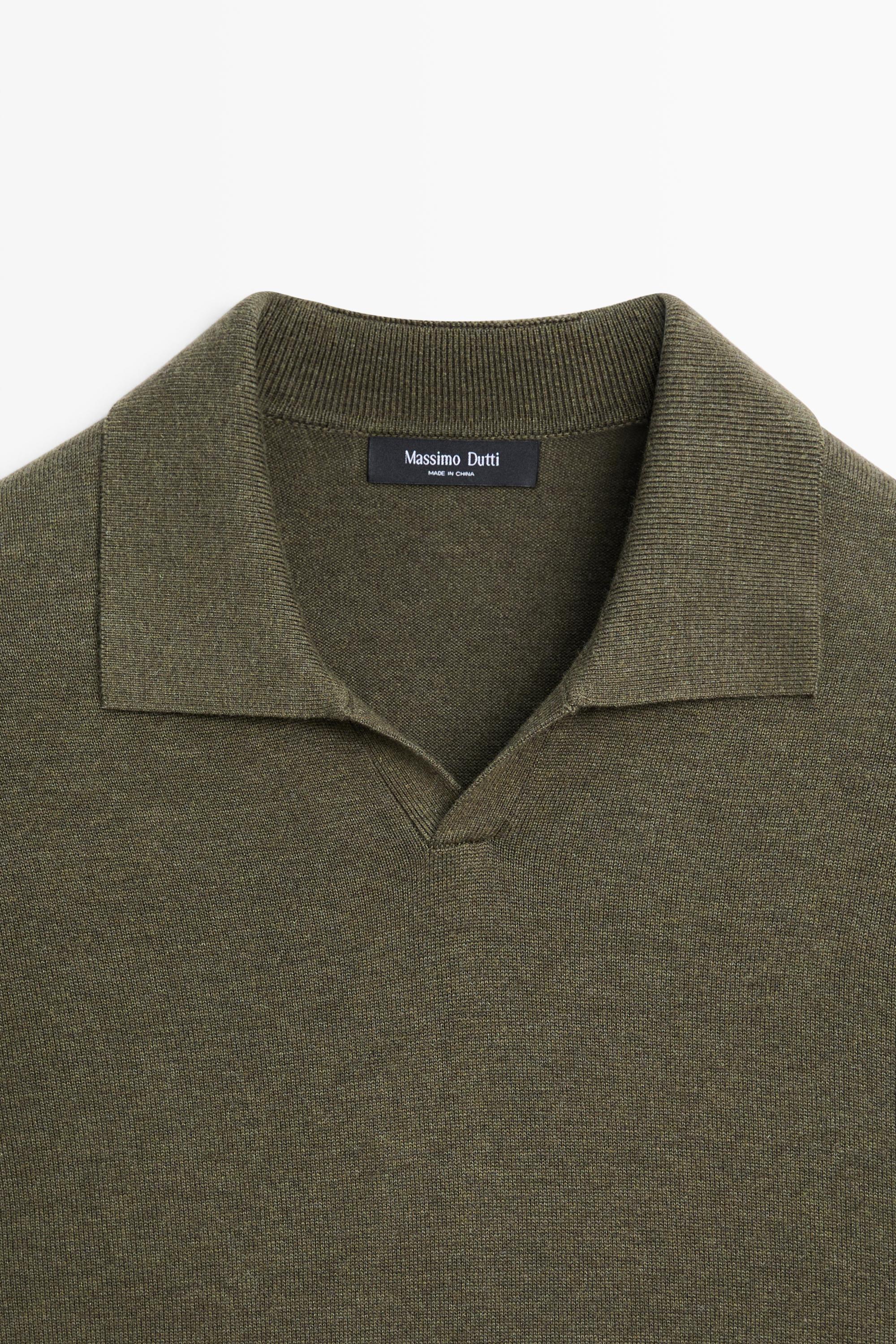 Polo collar knit sweater — DARK KHAKI