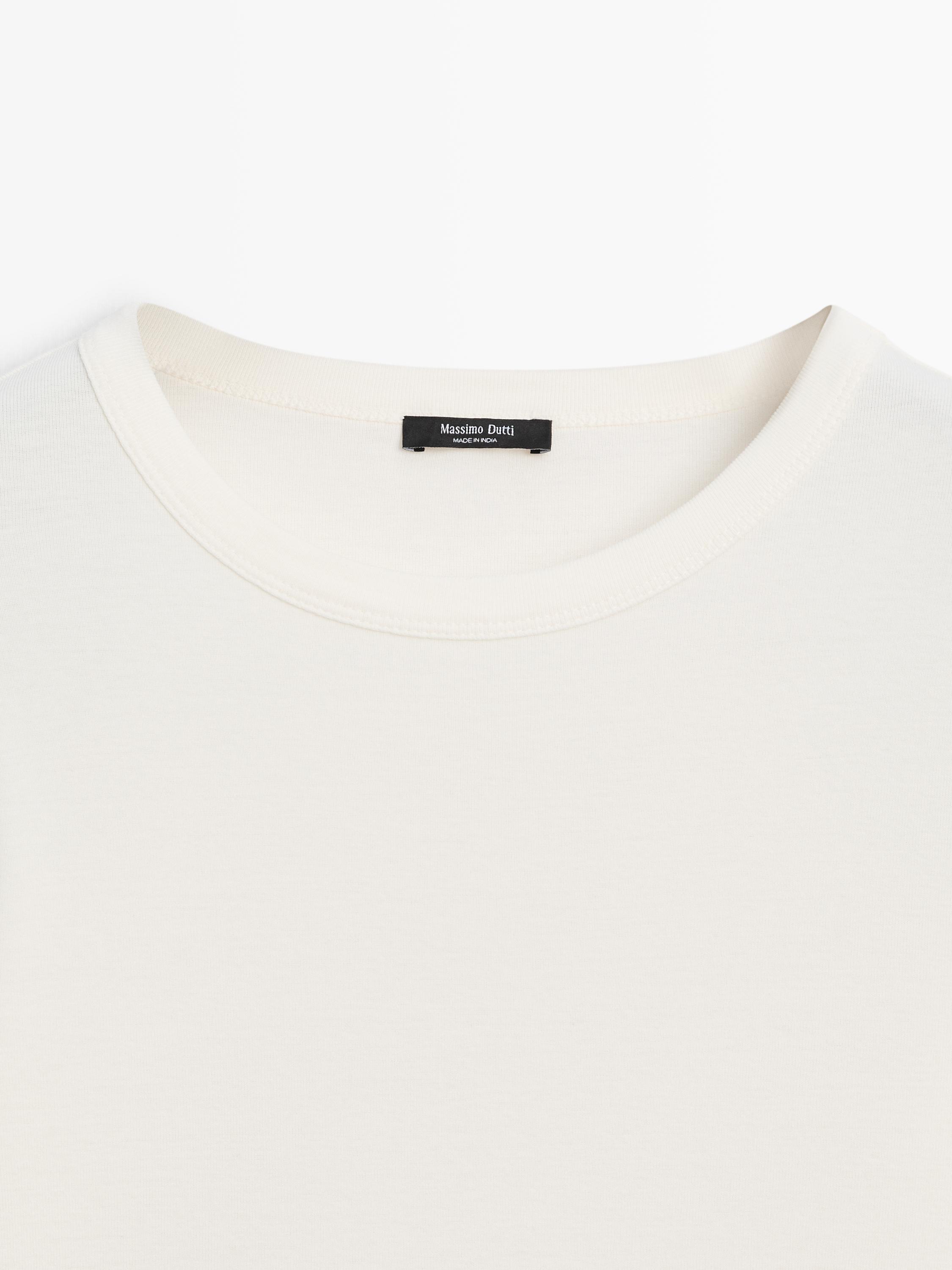 Ribbed long sleeve melange T-shirt — CREAM