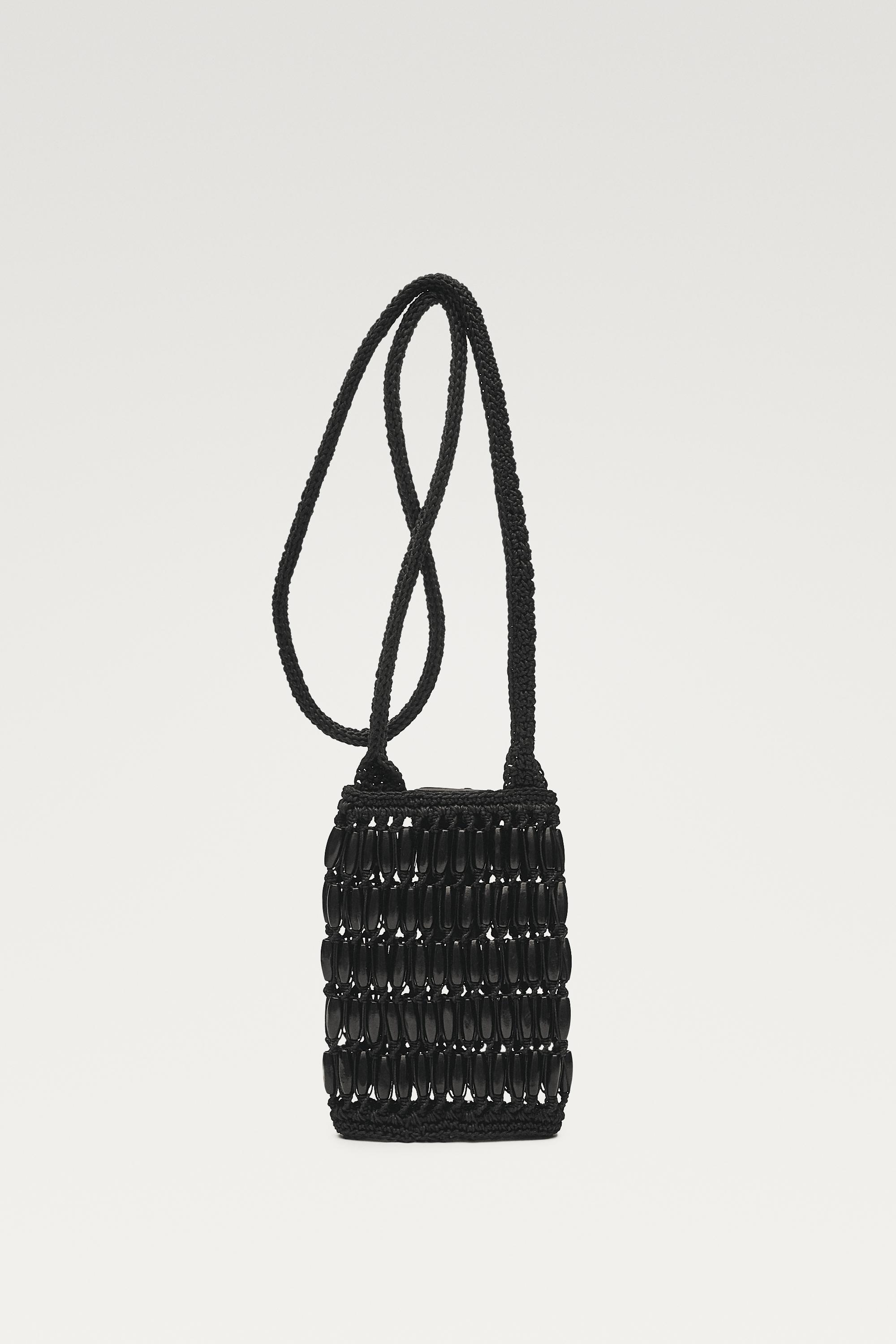 Crossbody bag with wooden details — BLACK