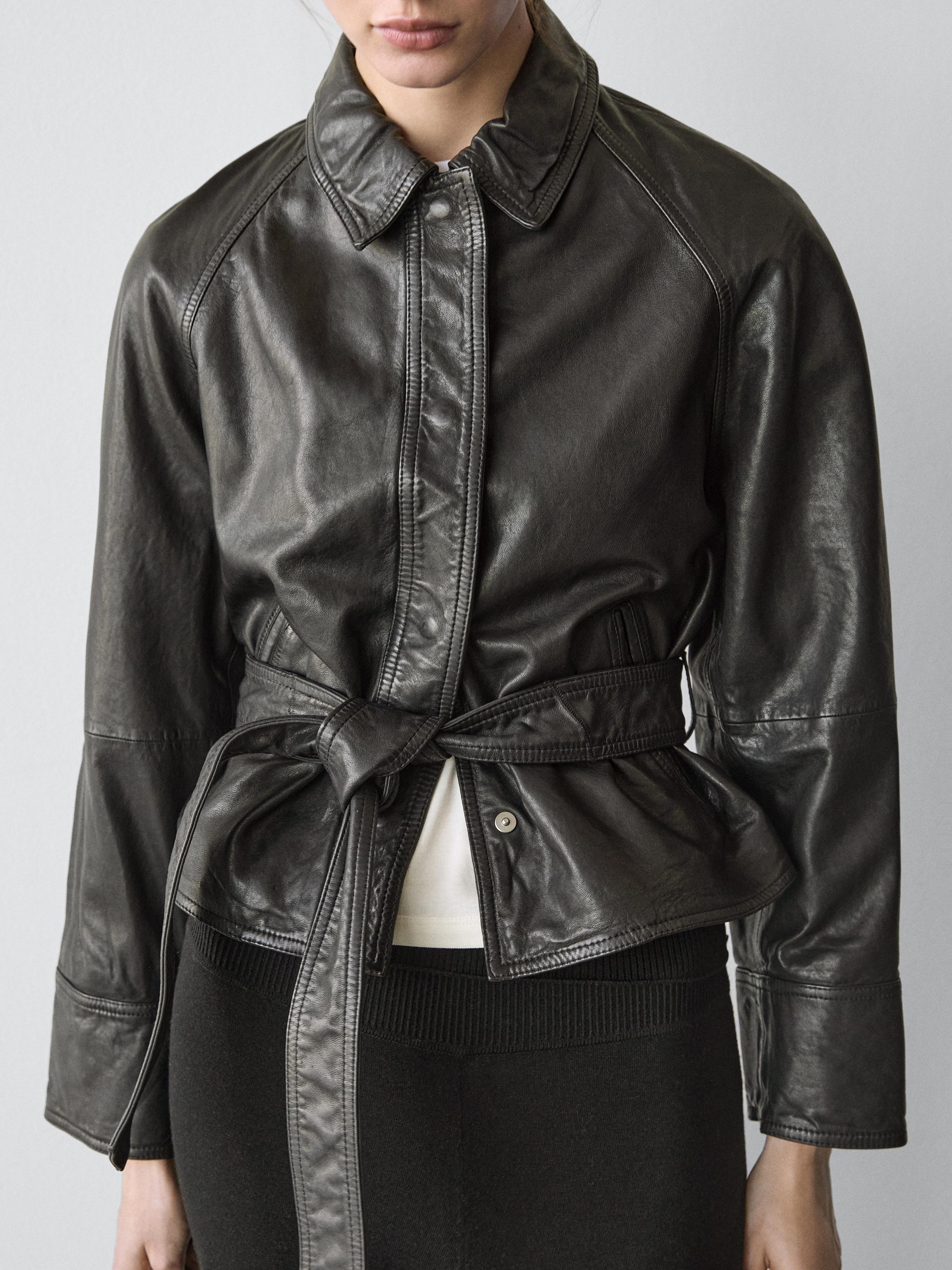 Nappa leather belt jacket