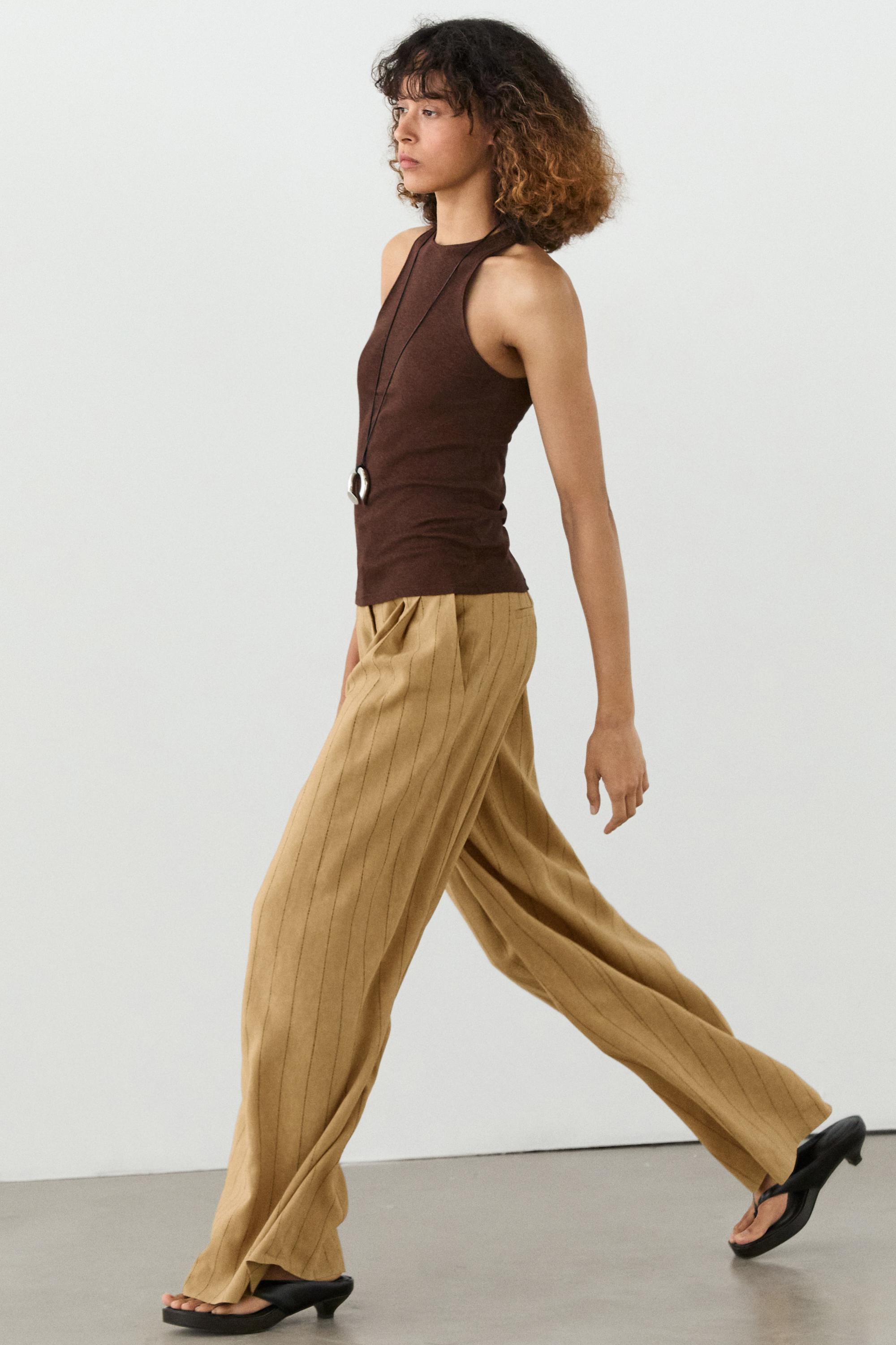 Darted wide-leg trousers — MUSTARD YELLOW