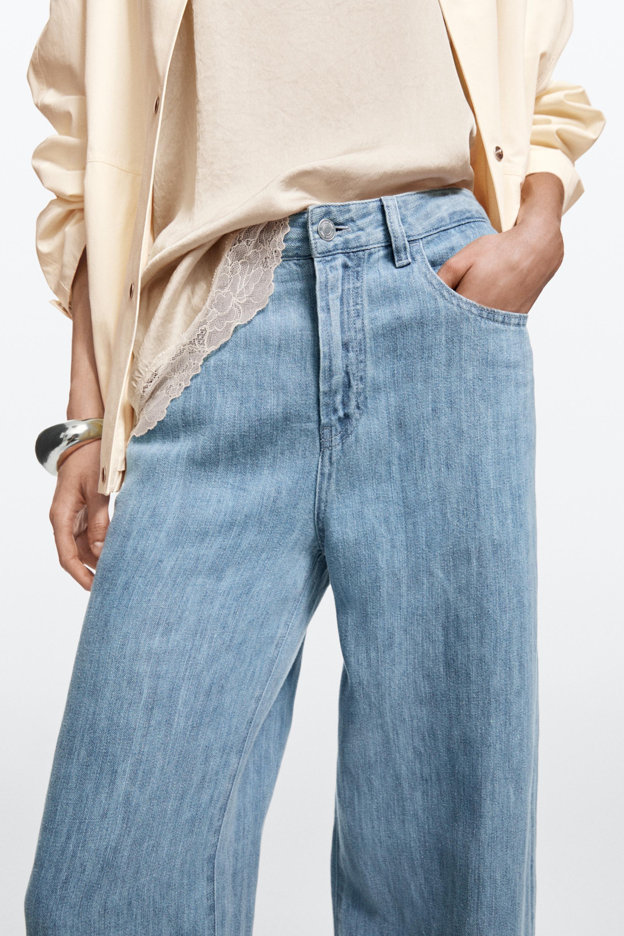 100% linen high-waist barrel fit jeans — Light Blue