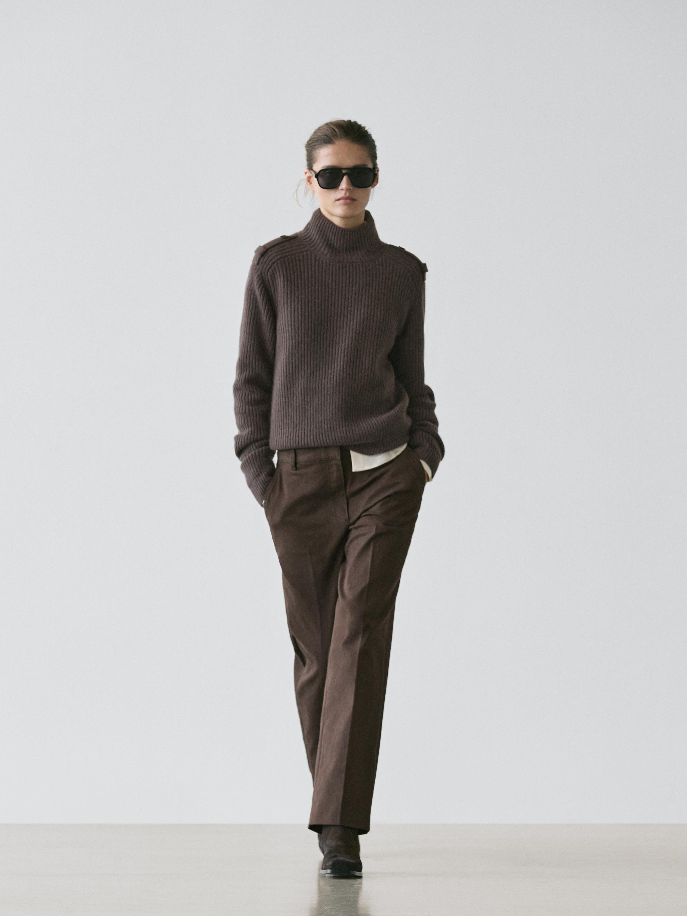 Straight-leg cotton blend trousers