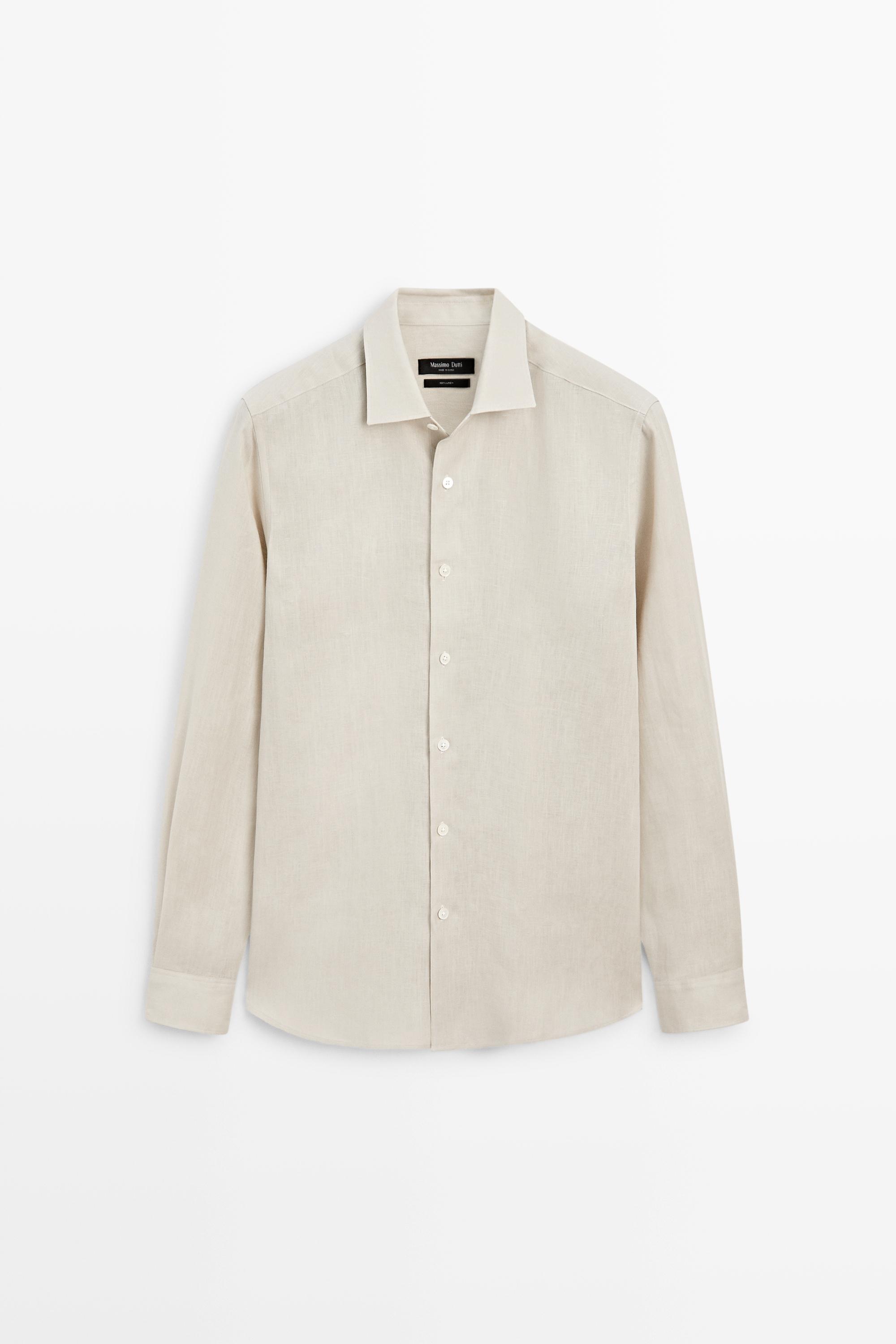 Regular fit 100% extra-fine linen shirt — BEIGE