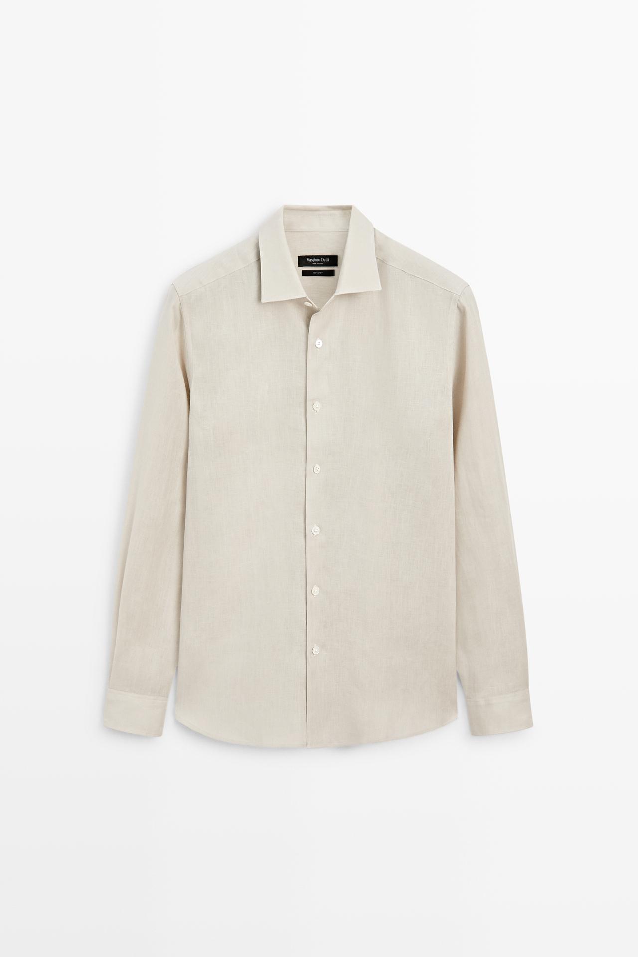 Regular fit 100% extra-fine linen shirt — BEIGE