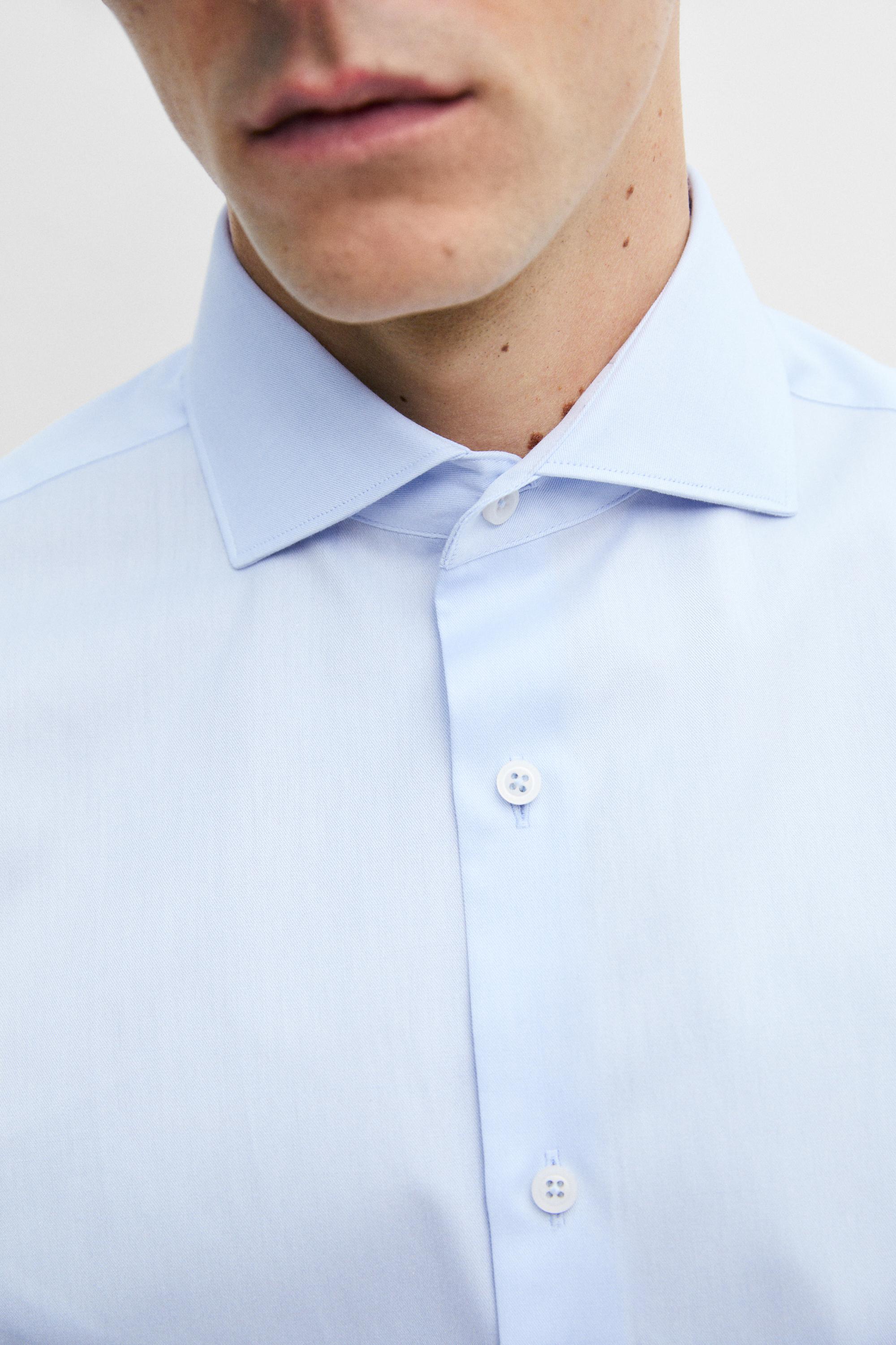 Slim fit 100% cotton shirt with double cuffs — Light blue
