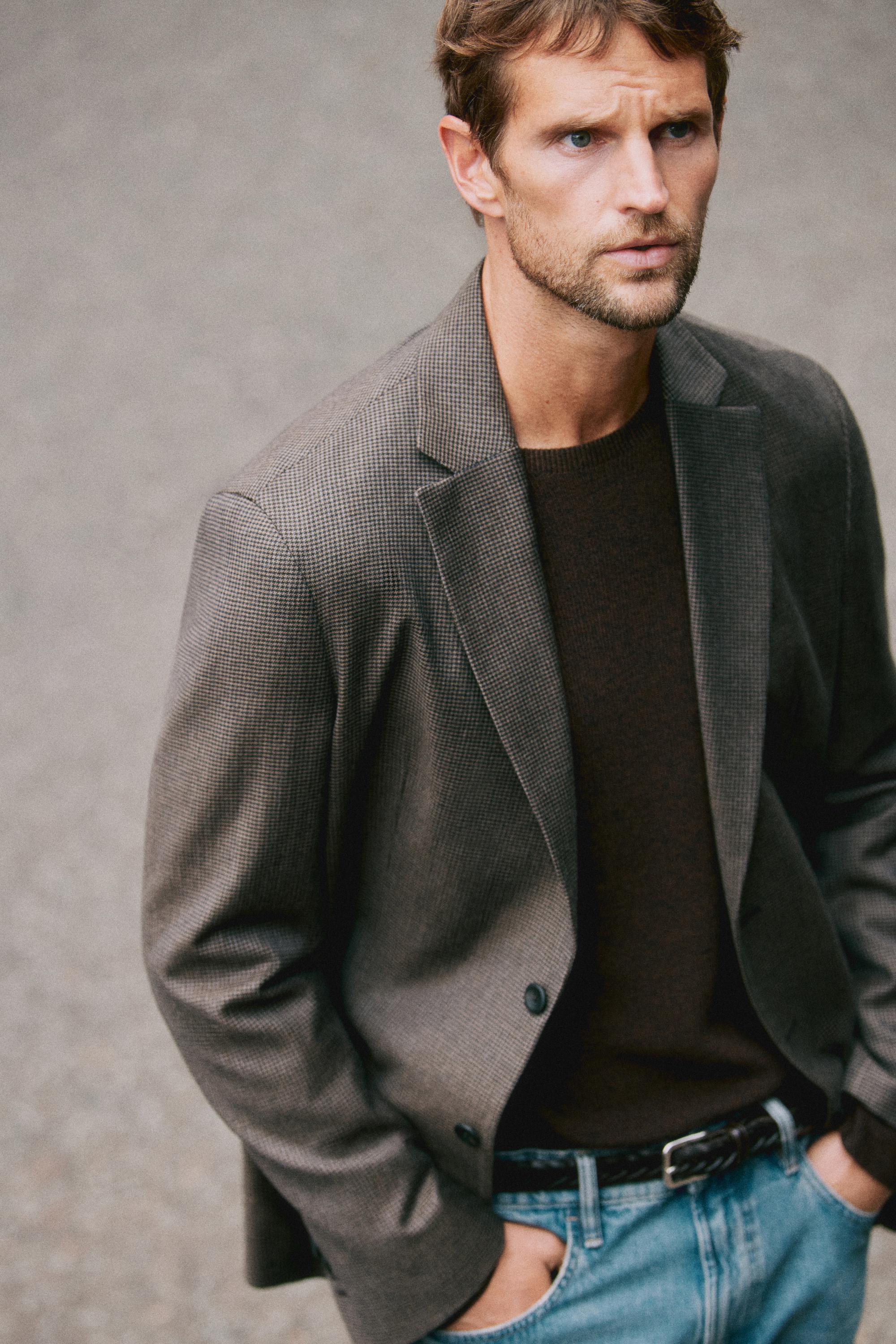 Wool-blend blazer with pocket details — BROWN