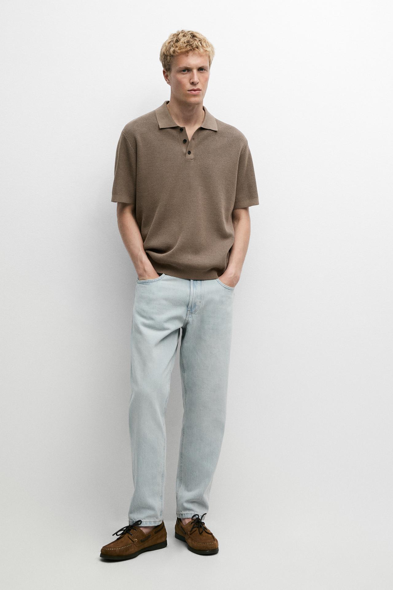100% cotton textured contrast polo shirt — BEIGE