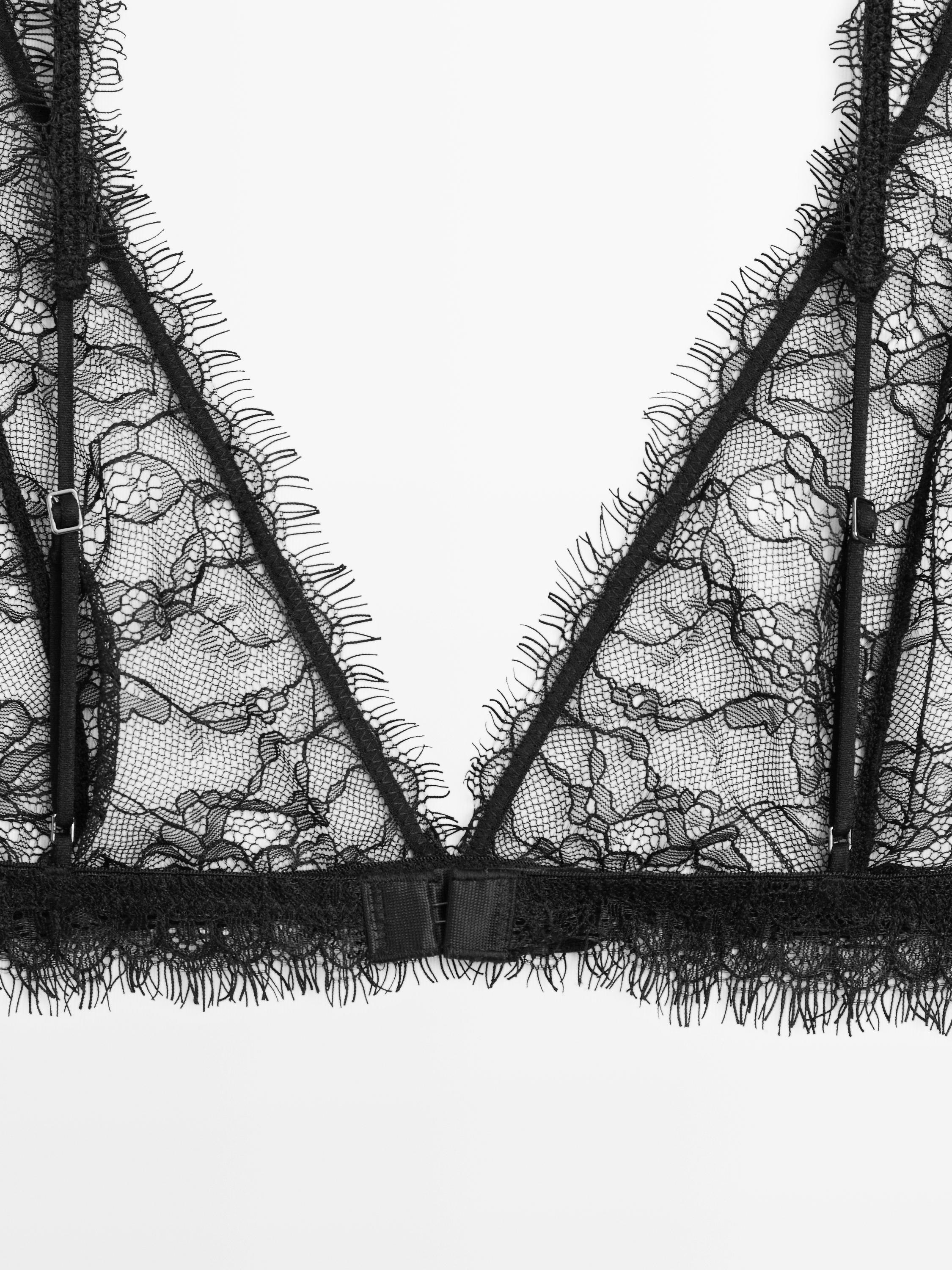 Frayed lace bralette — BLACK