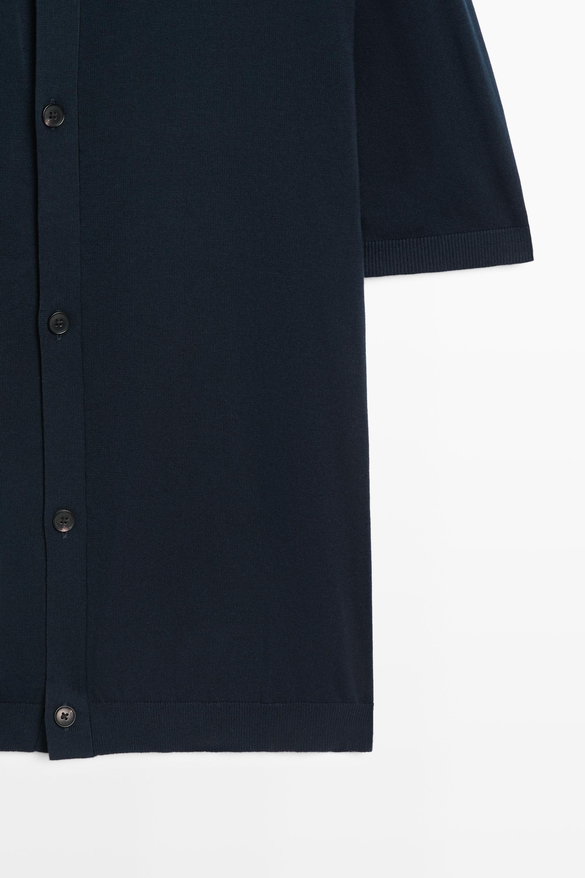 Short sleeve button-up knit cardigan — NAVY BLUE