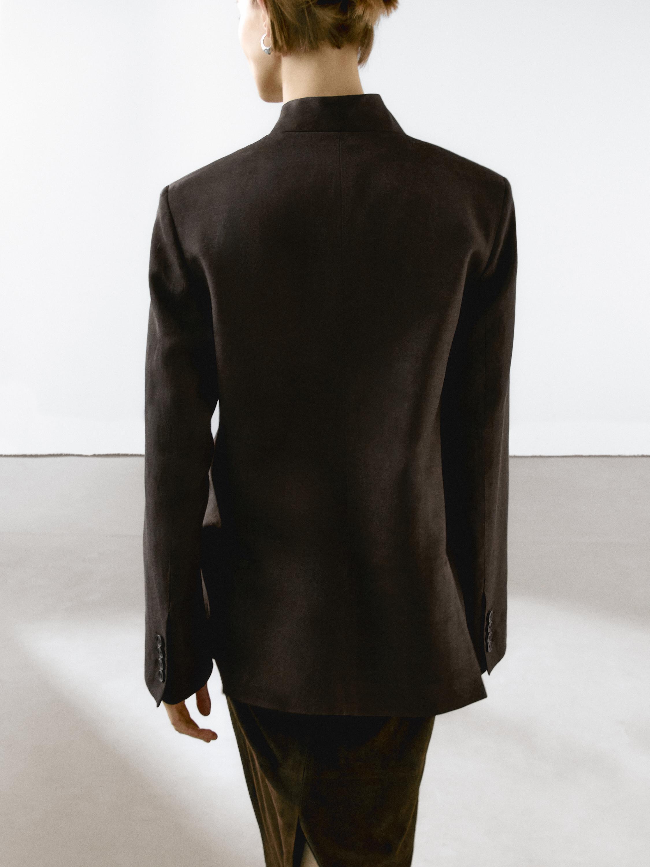 Linen blend high neck blazer