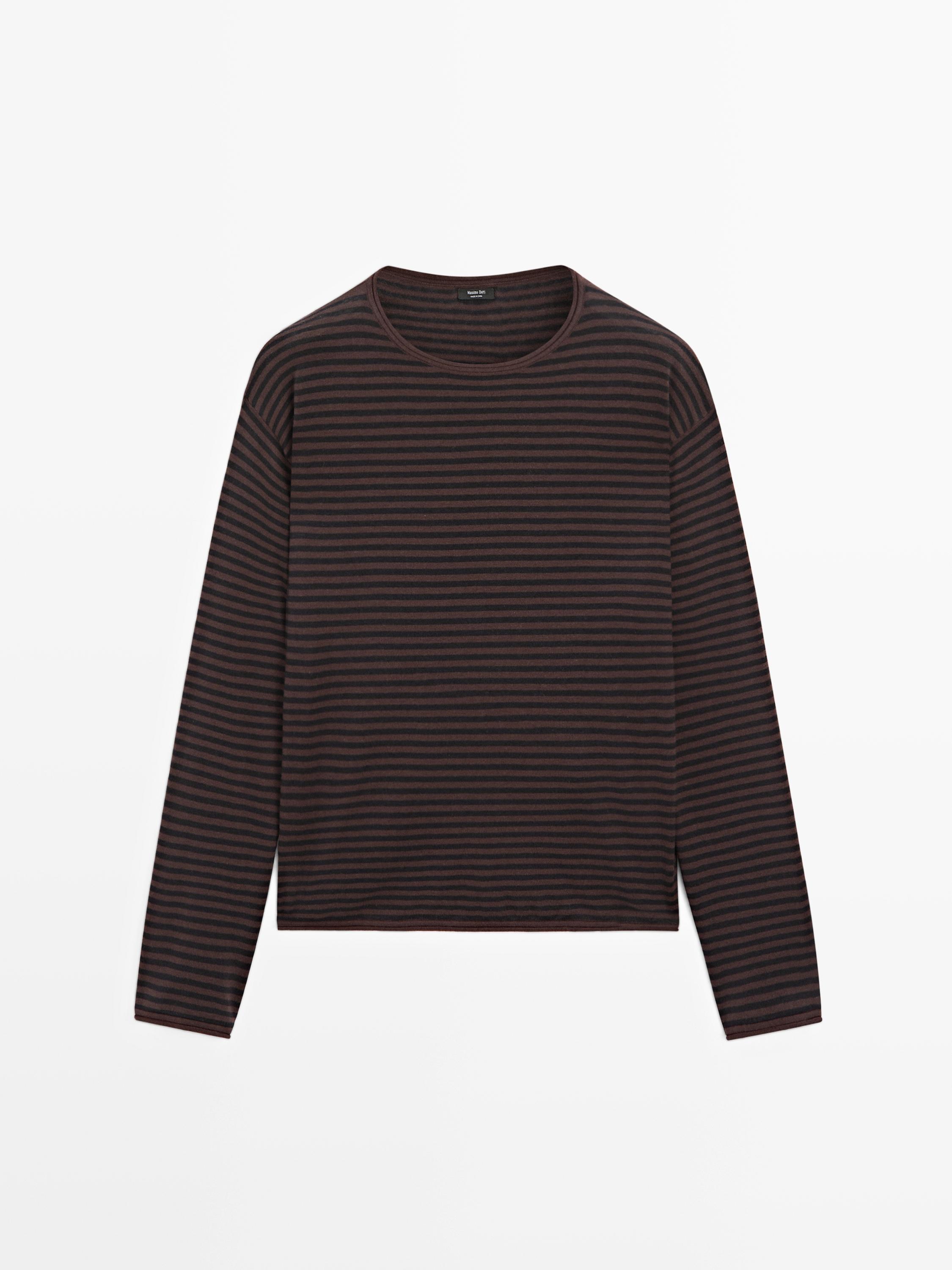 Striped cotton blend knit sweater