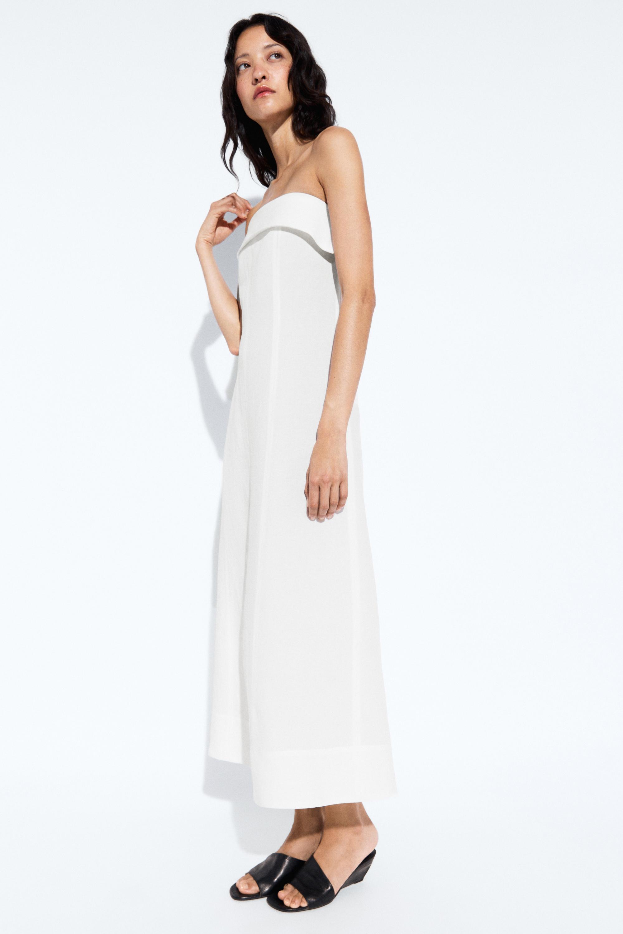 massimo dutti white maxi dress MASSIMO DUTTI Long Pleated Dress With Gathered Detail in White