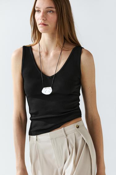 Cotton blend strappy top — BLACK 3