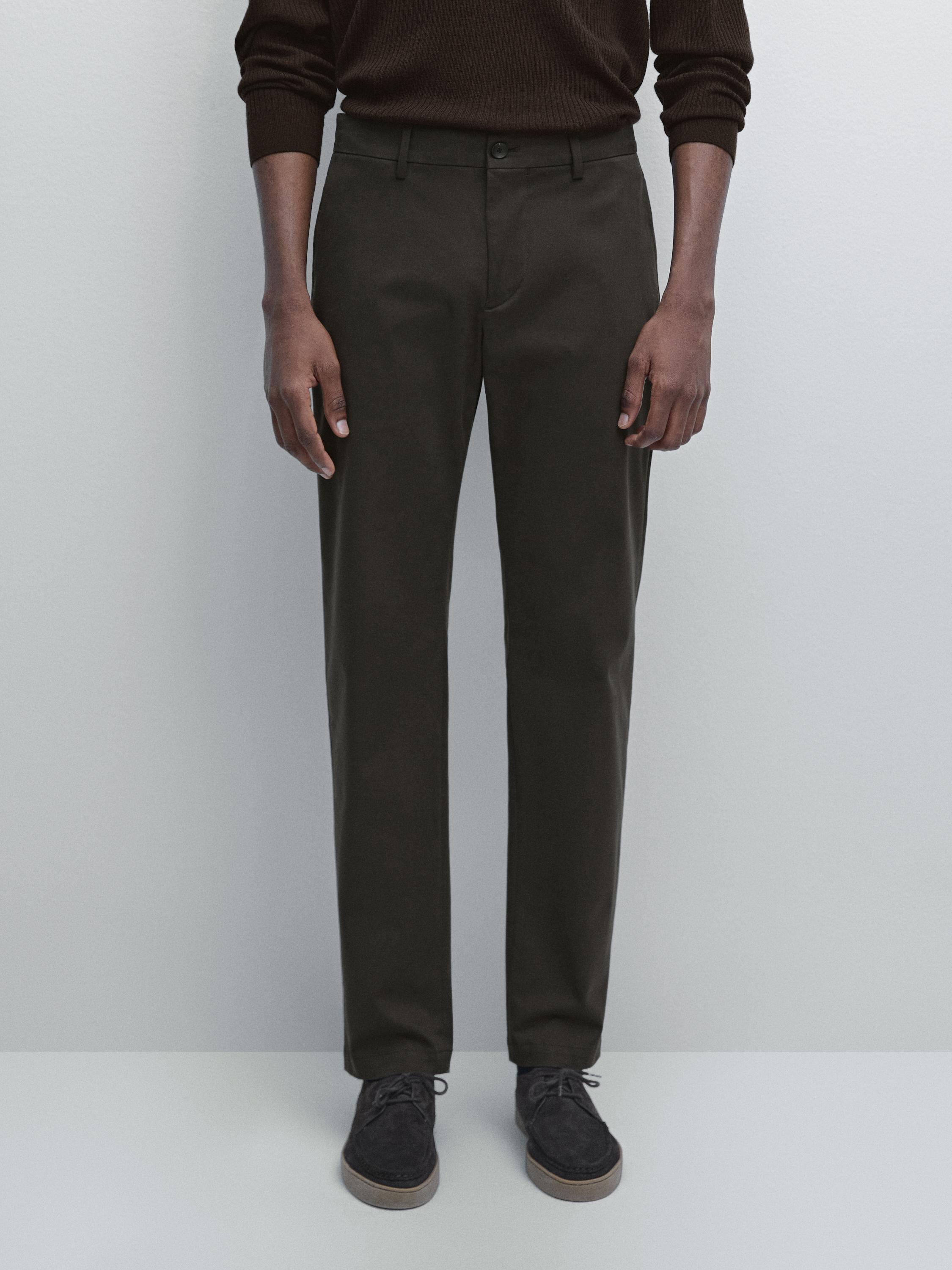 Cotton blend slim fit trousers