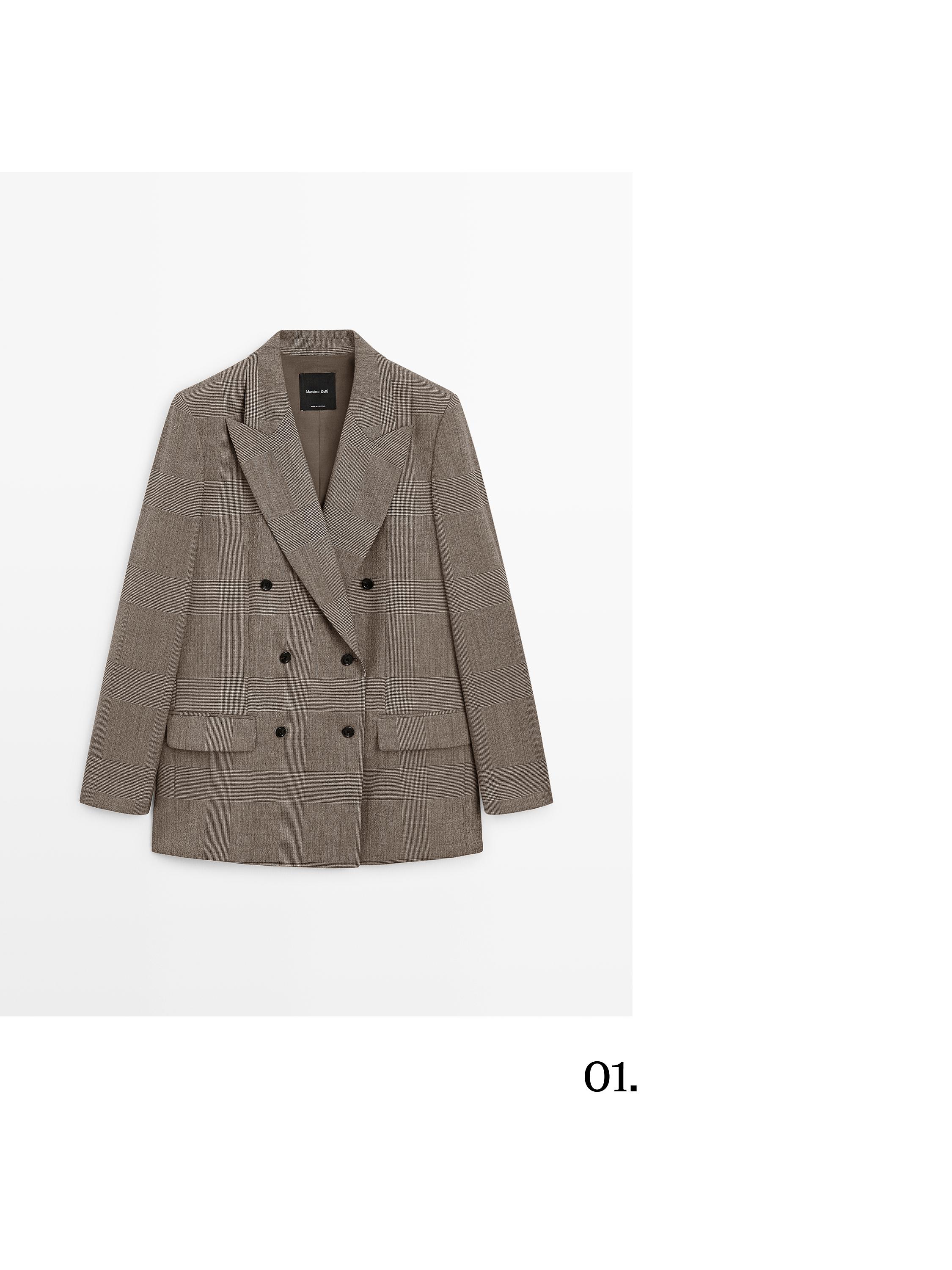100% wool check suit blazer — BEIGE