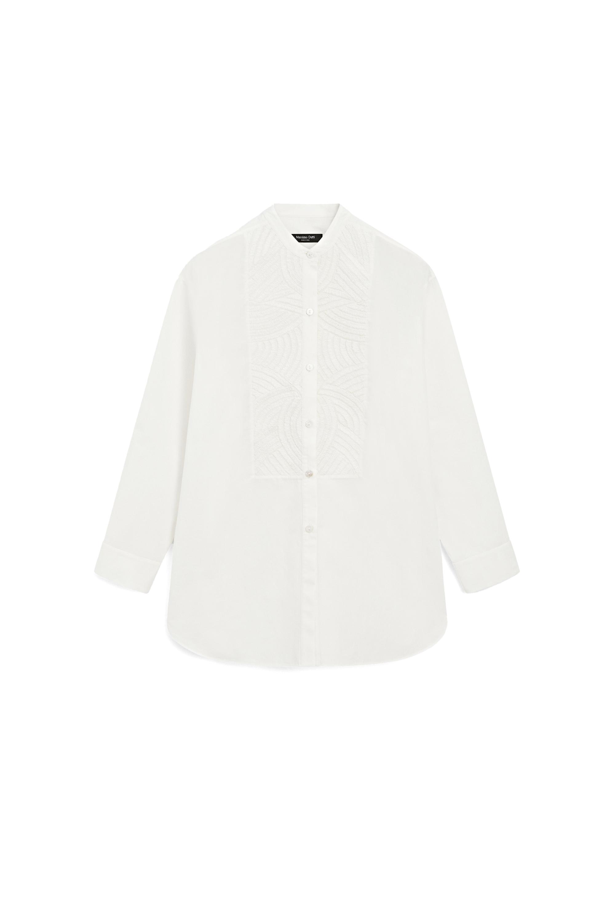 100% cotton poplin shirt with embroidered bib — WHITE